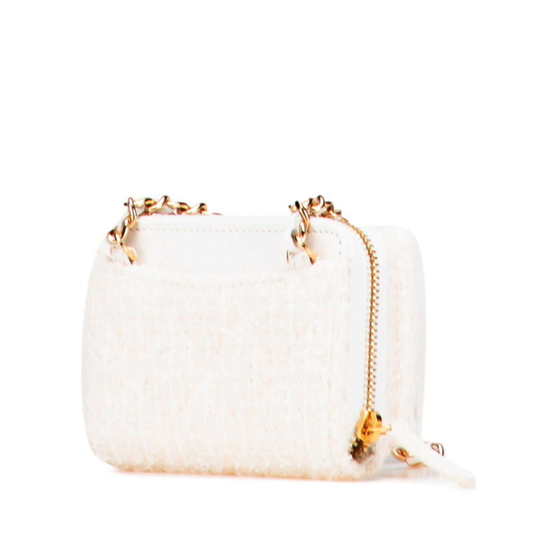 Chanel Coco Mark Ribbon Mini Chain Wallet, Wallet/Coin Case, Gold, Tweed, Leather