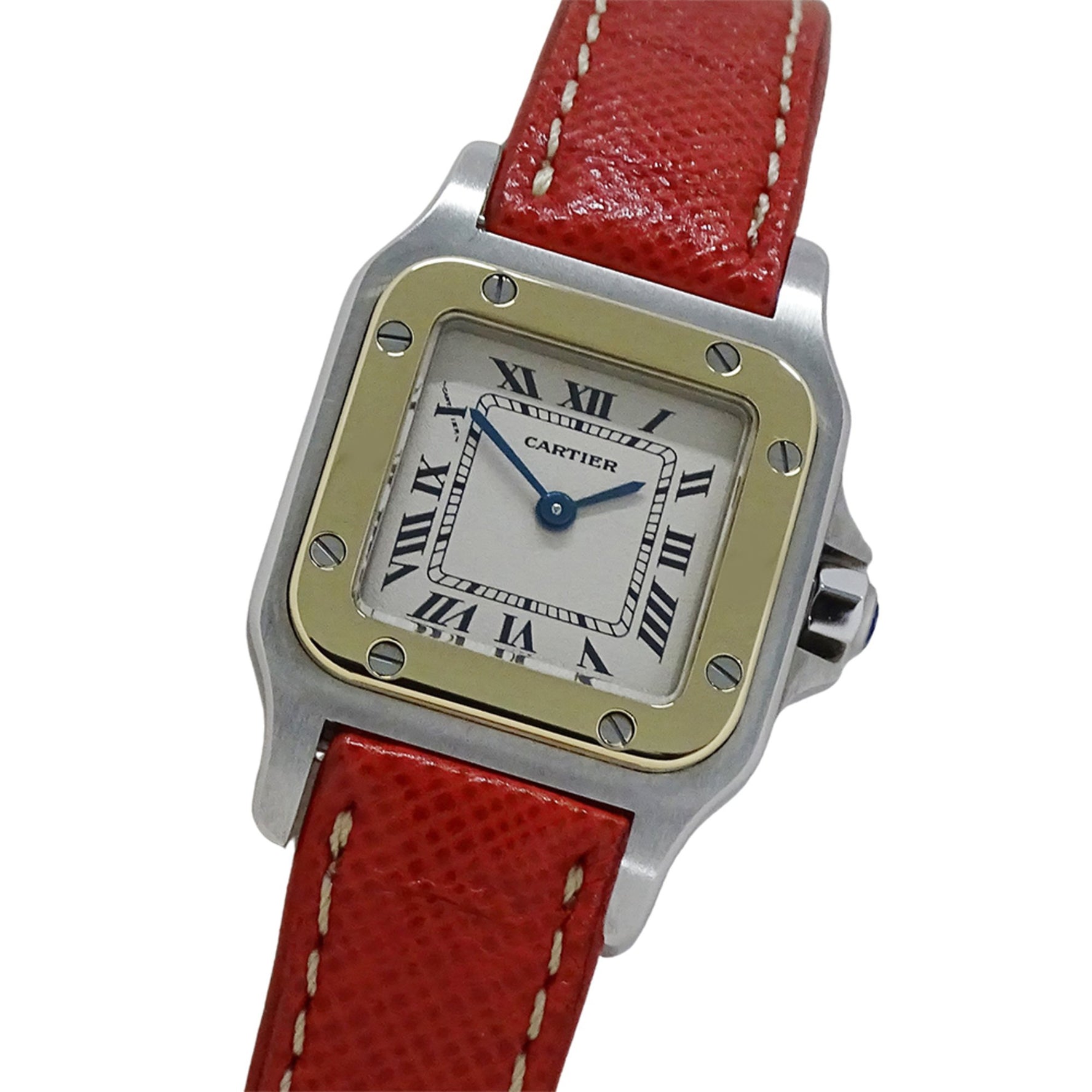 Cartier Santos Galbe SM Quartz Watch Stainless Steel with Leather Strap, Polished