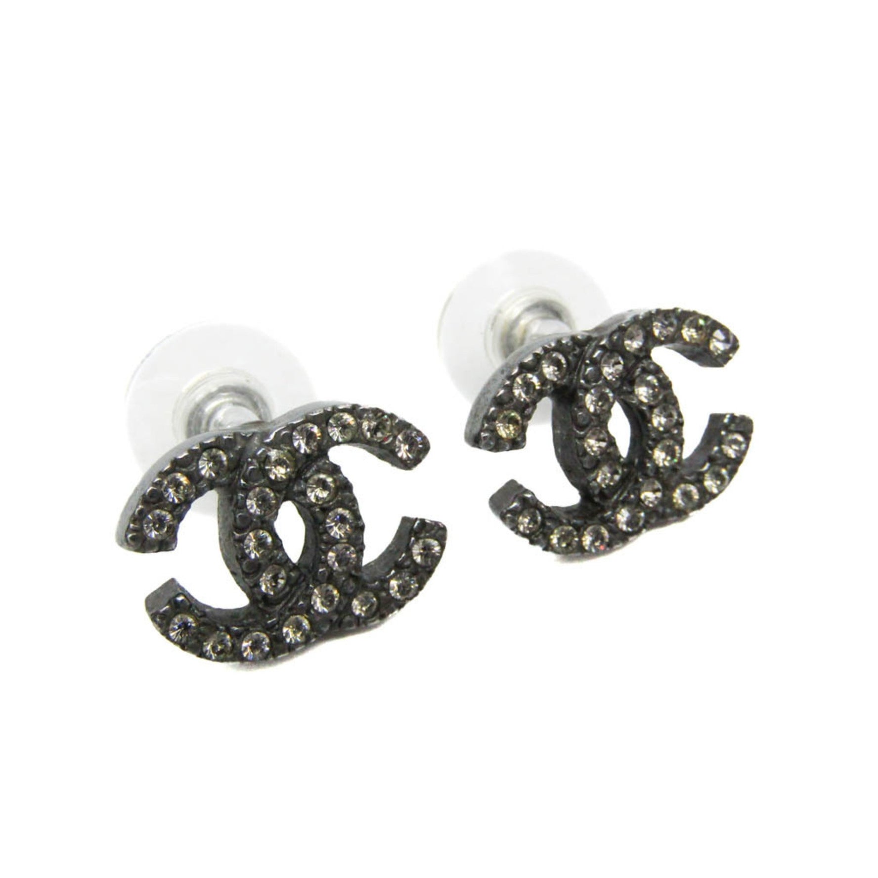 Chanel Coco Rhinestone Metal Stud Earrings