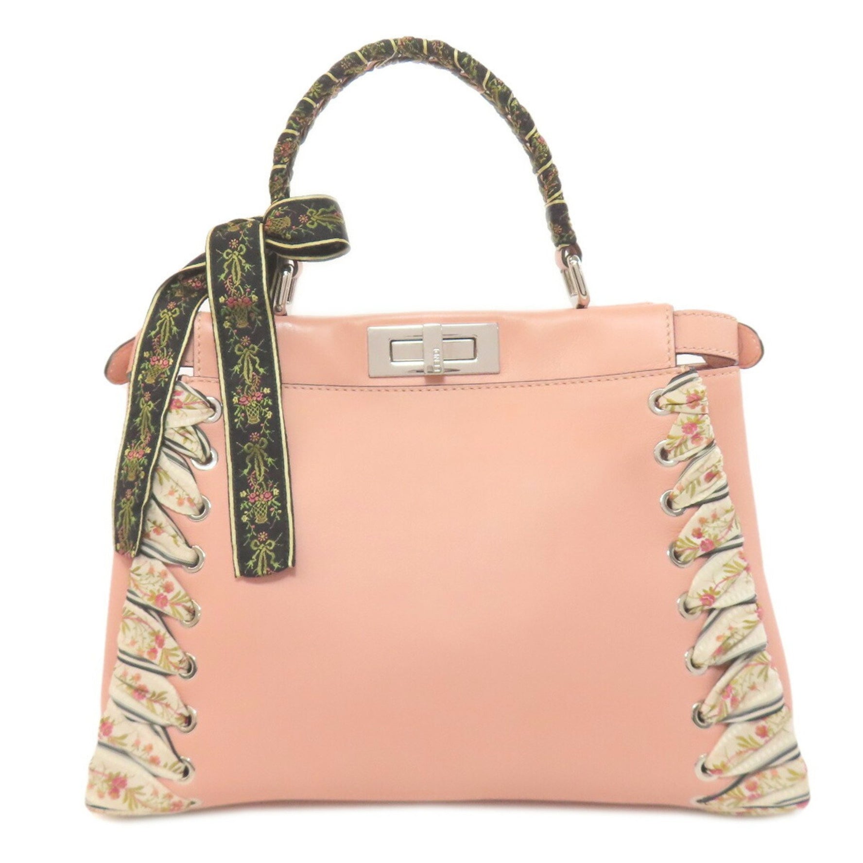 FENDI Peekaboo Ribbon Stitch Handbag Calfskin
