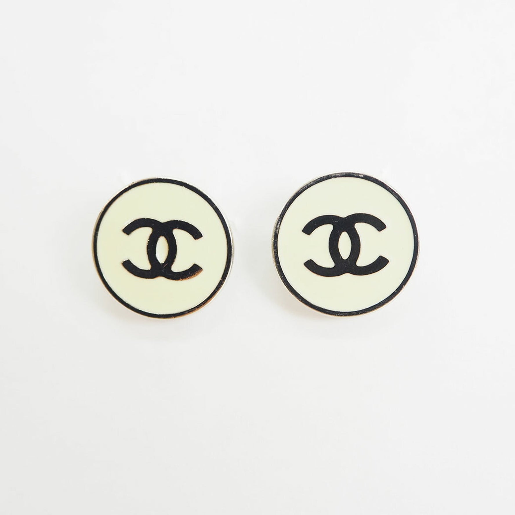 Chanel Coco Earrings Ivory x Silver Ladies