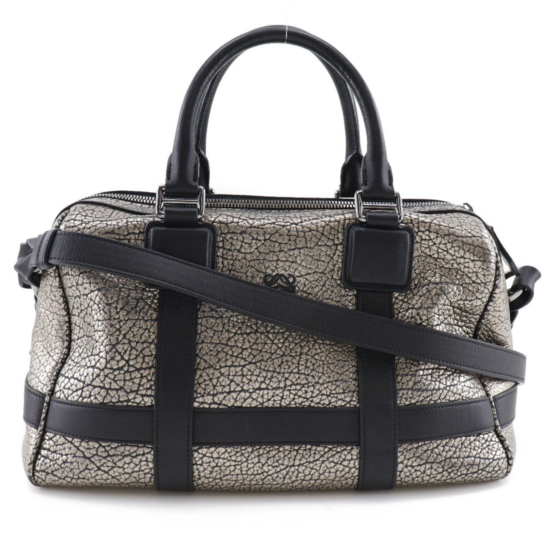 Loewe Shoulder Handbag Mini Boston Calf Black/Silver Ladies