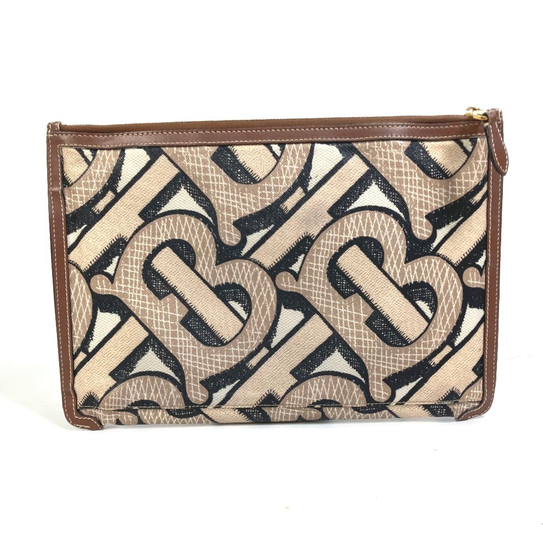 Burberry Bag TB whole pattern bag zipper zip Clutch bag