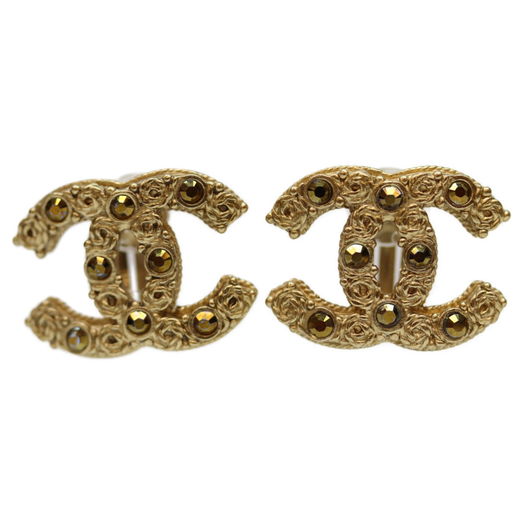 CHANEL GP Coco Mark Brown Stone Earrings, Gold