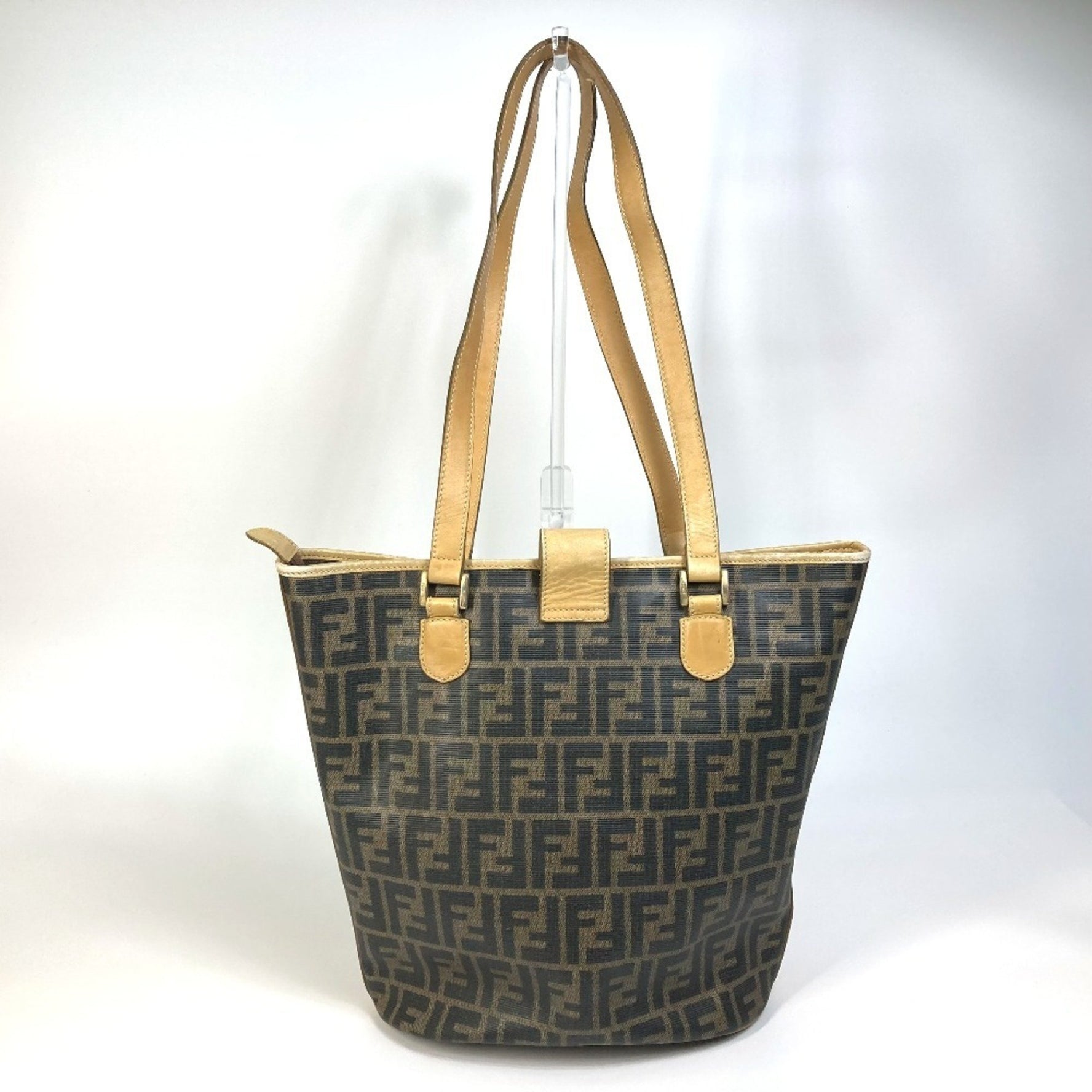 FENDI Zucca pattern bucket tote bag in PVC and leather
