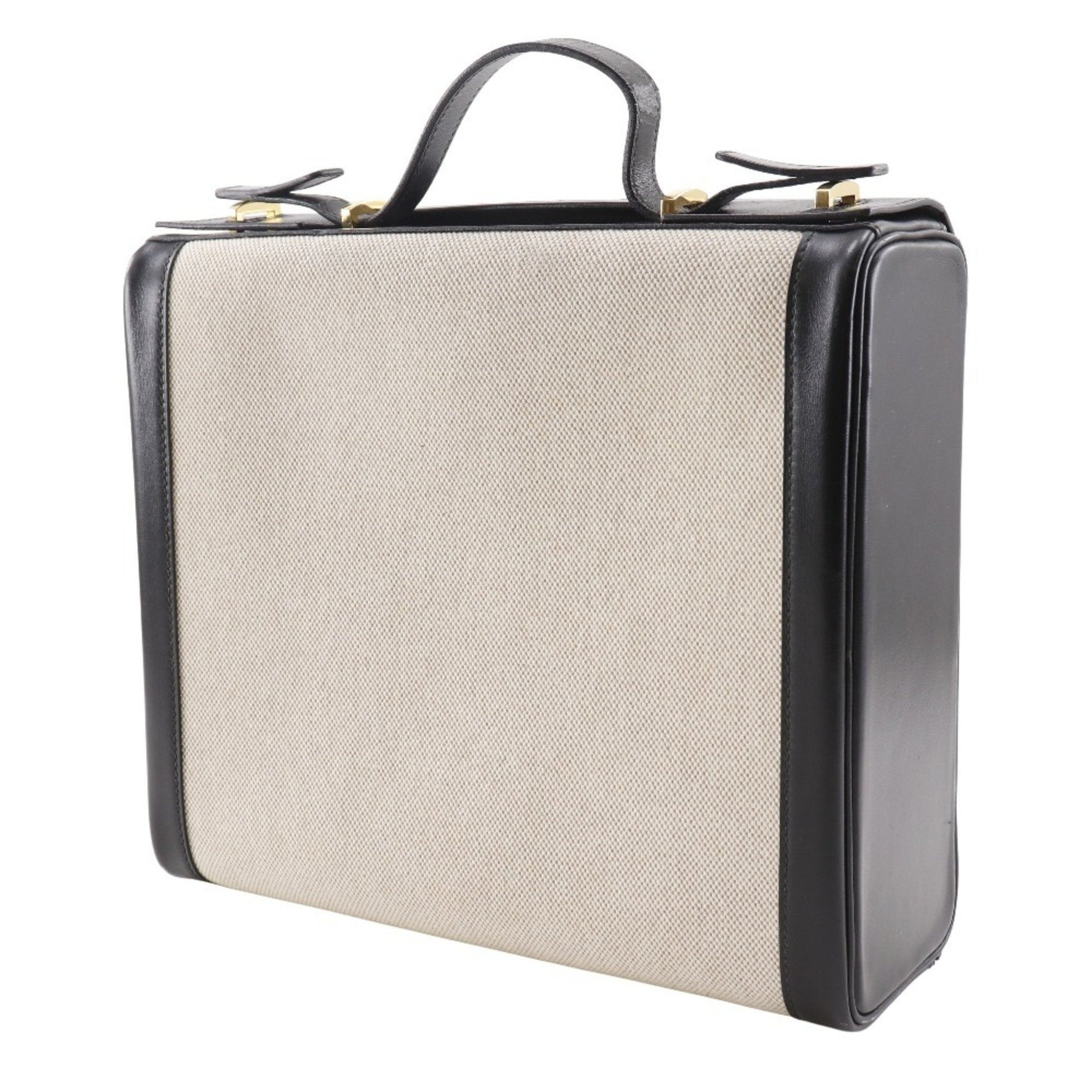 Hermes Hermès Vanity Handbag Travel Case in Calfskin, 1994, Black/Beige, with Belt Clasp, Unisex