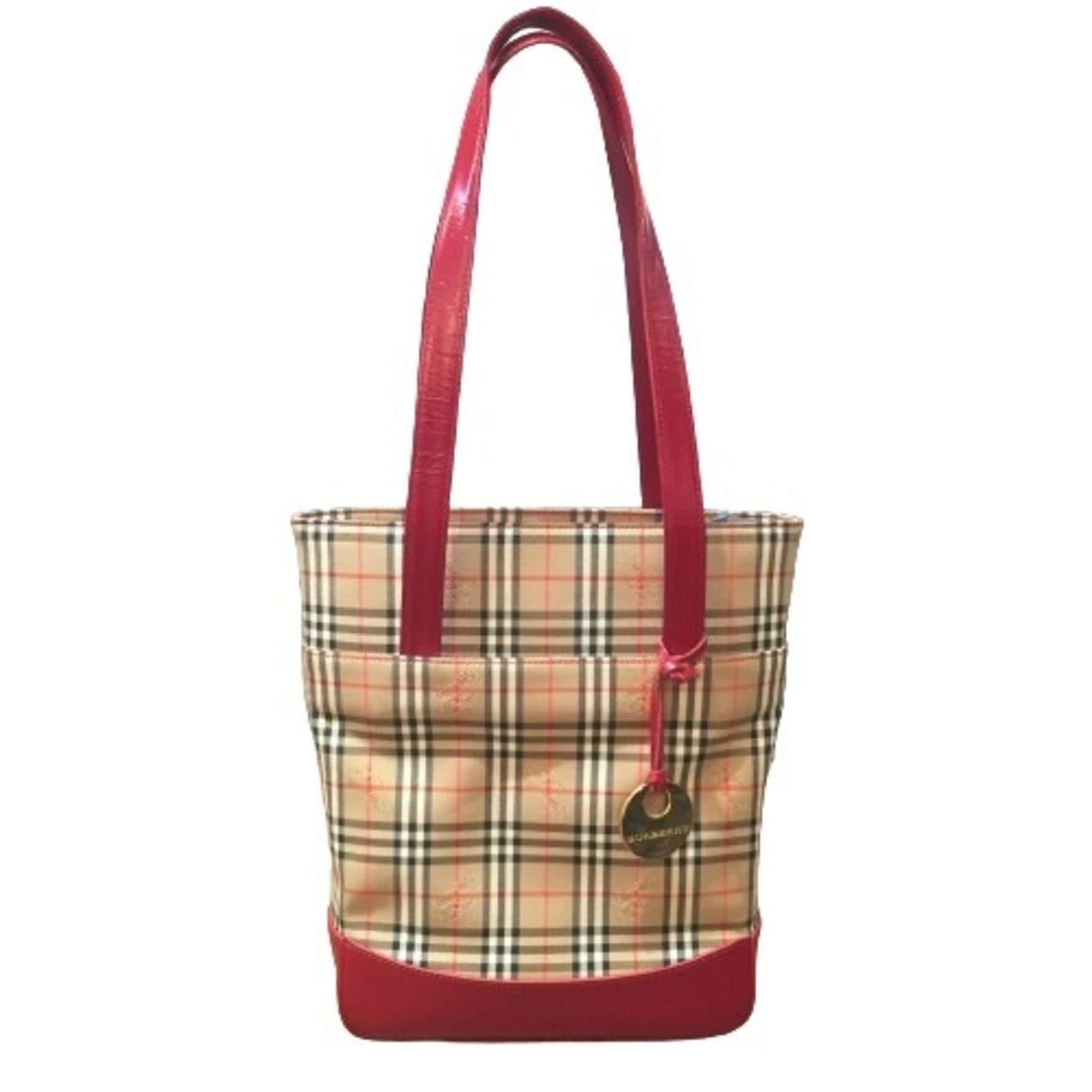 BURBERRY Tote Bag Beige Red Nova Check Canvas Leather Kaizuka Store