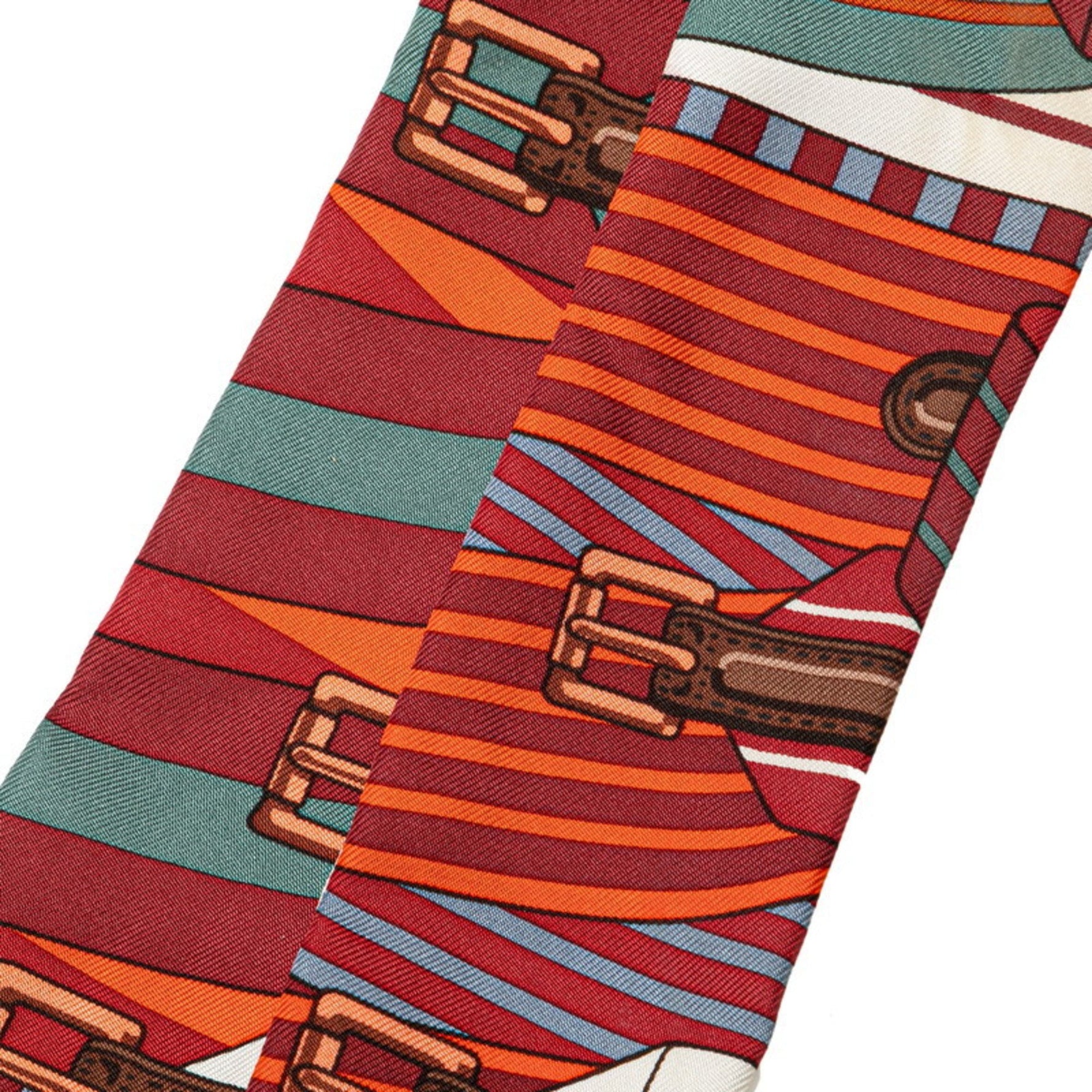 Hermes Twilly Belt Motif Scarf Muffler Wine Red Brown Multicolor Silk