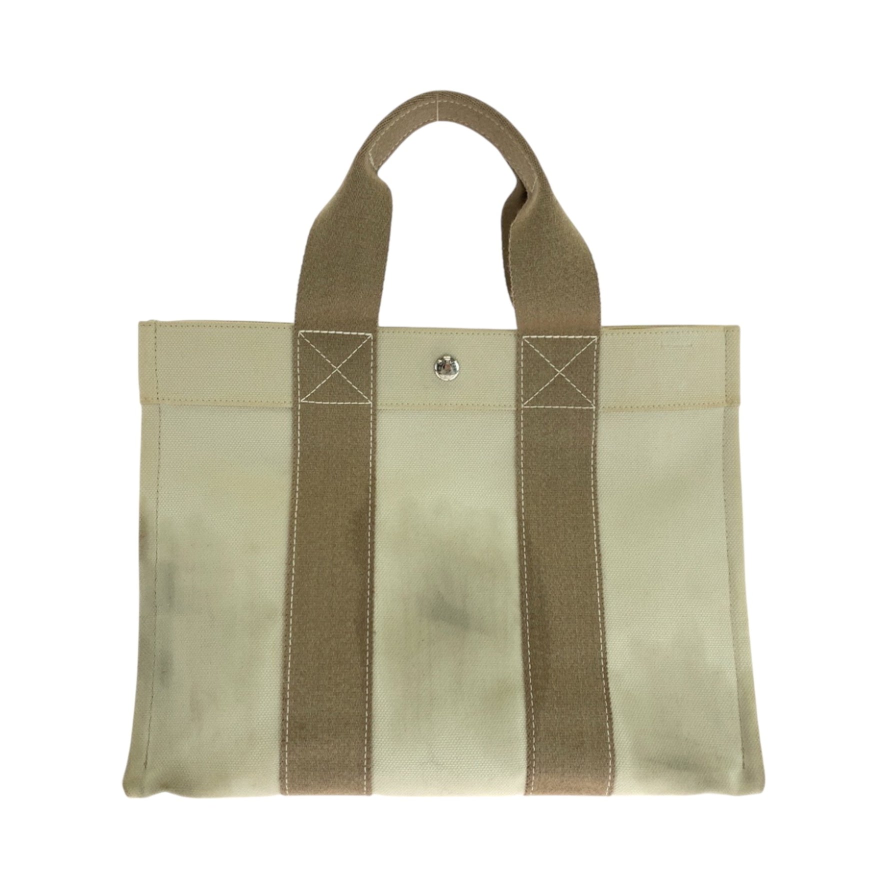 HERMES Bora PM Beige Ivory Silver Hardware Canvas Tote Bag Handbag