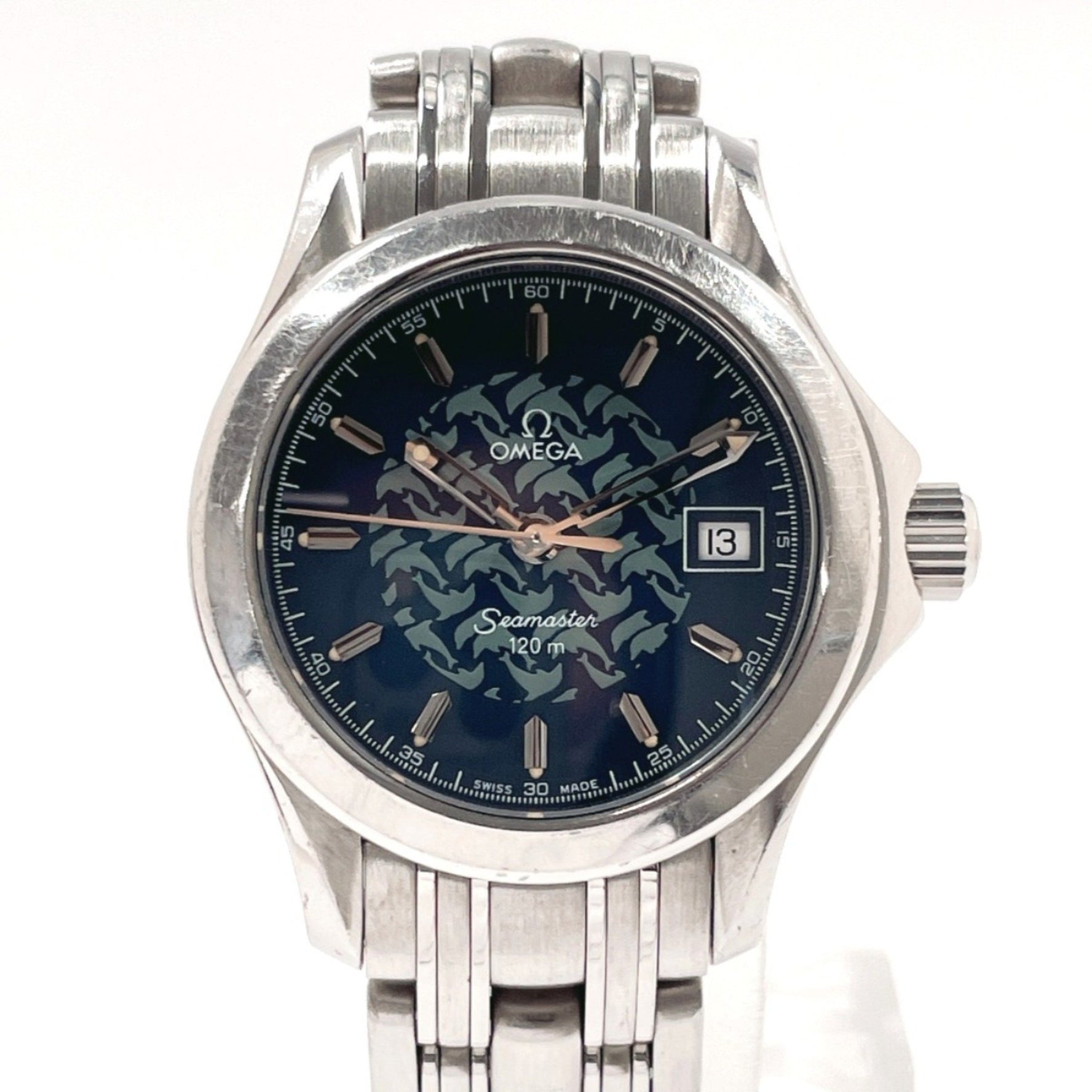 OMEGA Seamaster 120 Jacques Mayol 1997 2580.8 Watch Stainless Steel/Stainless Steel Silver Quartz Navy Dial