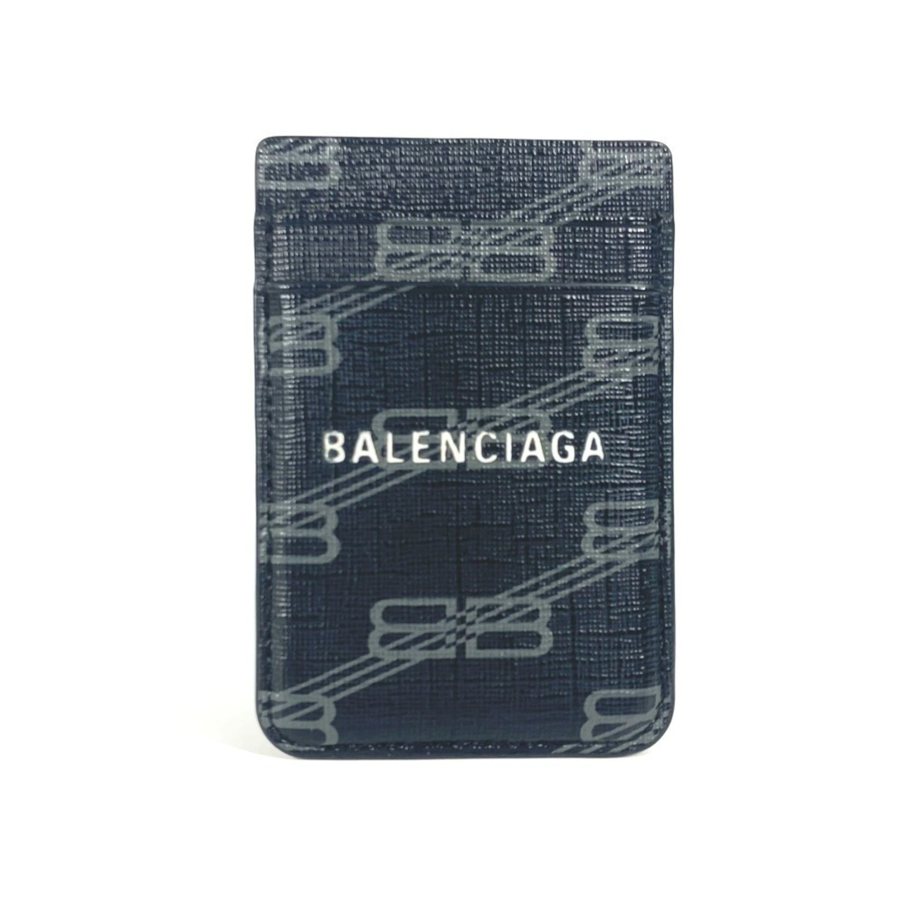 BALENCIAGA Logo Magsafe Business Card Holder Pass Case Holder/Card Leather Men's Black