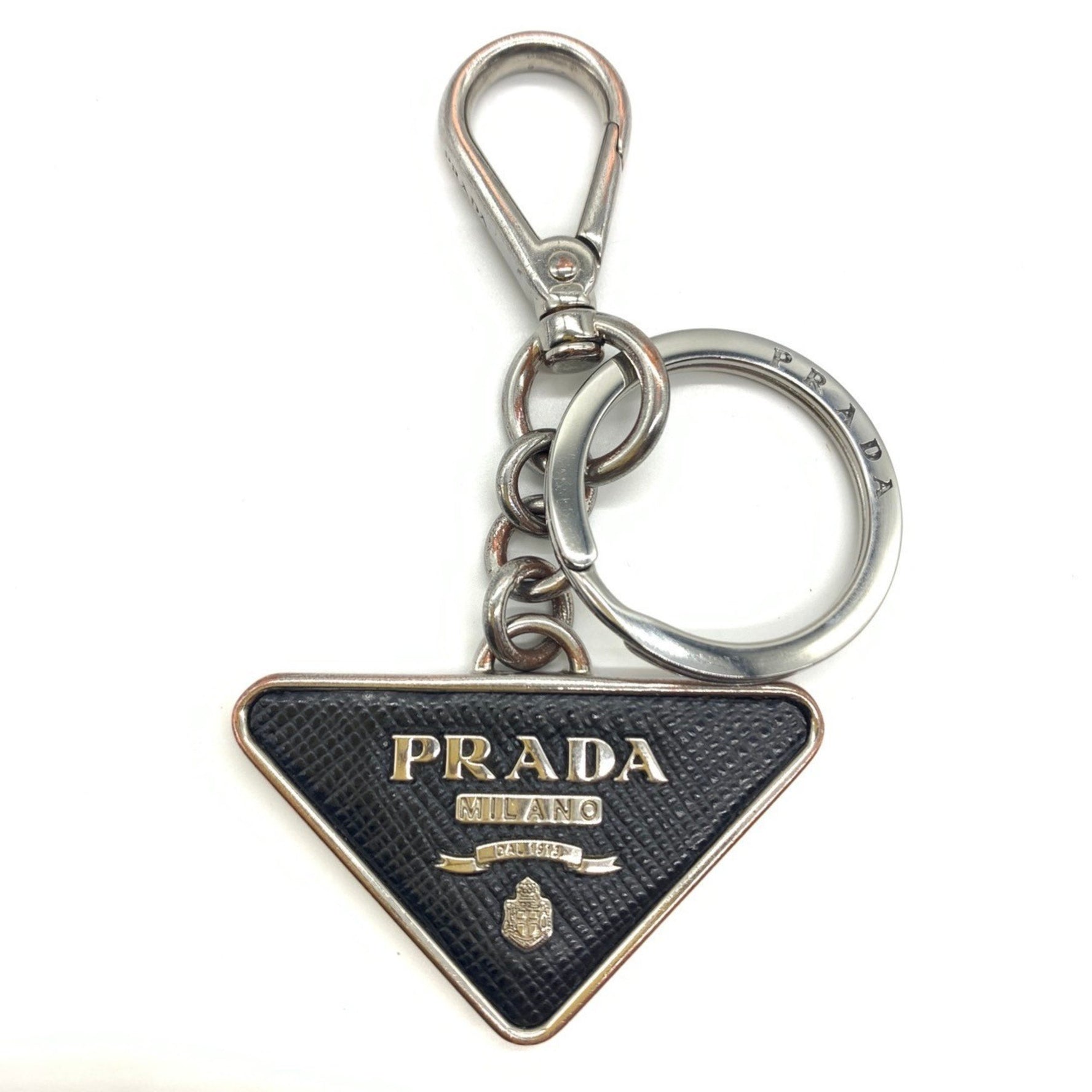 Prada Key Ring Holder Saffiano Men's Triangle 053