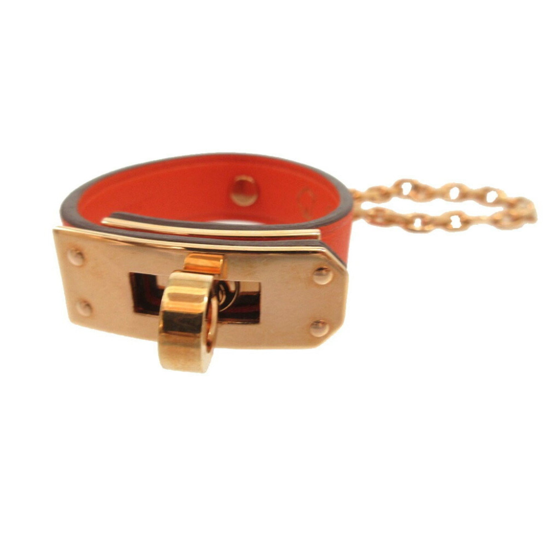 Hermes Kelly Glove Holder Swift Leather Orange Rose Gold Keychain