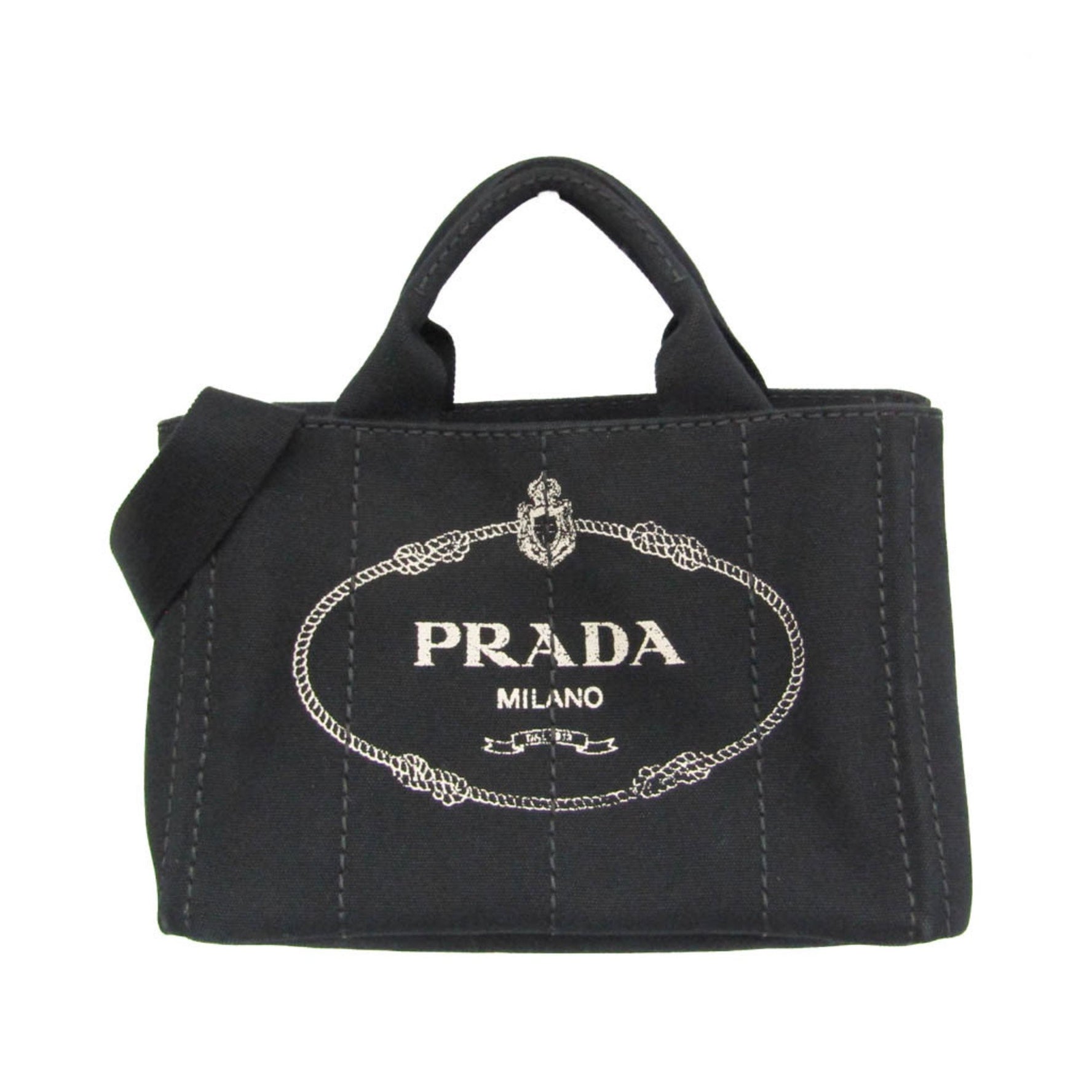 Prada Canapa B2439G Women's Canvas Shoulder Bag,Tote Bag Black