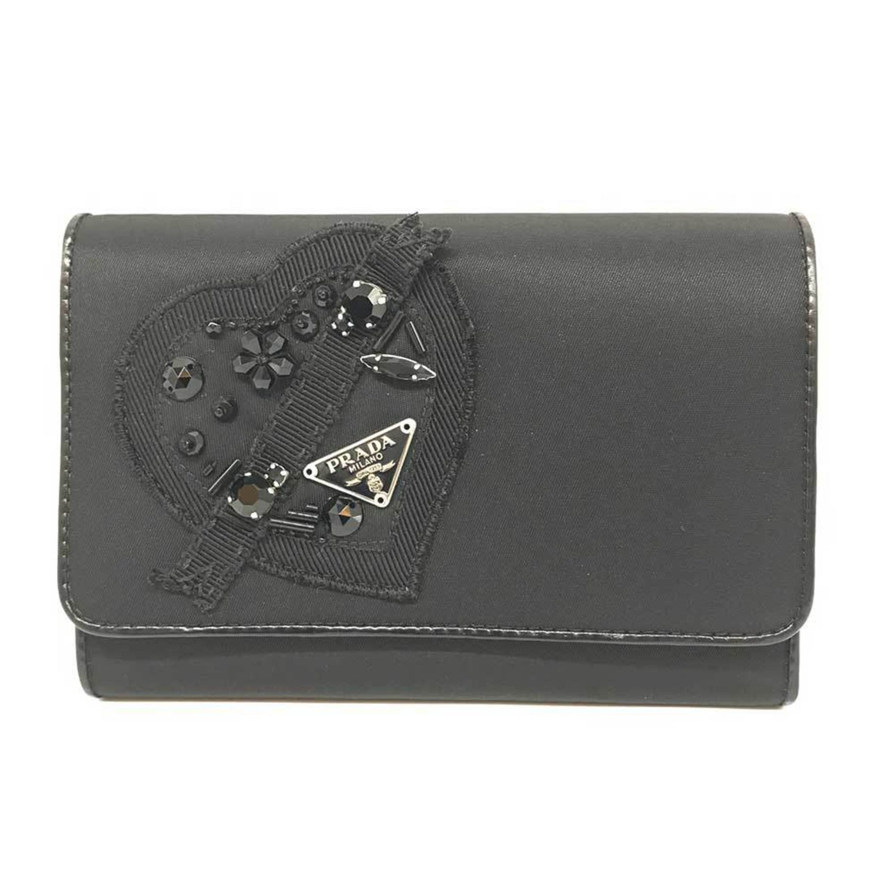 Prada Tessuto Nylon Heart Motif Jeweled