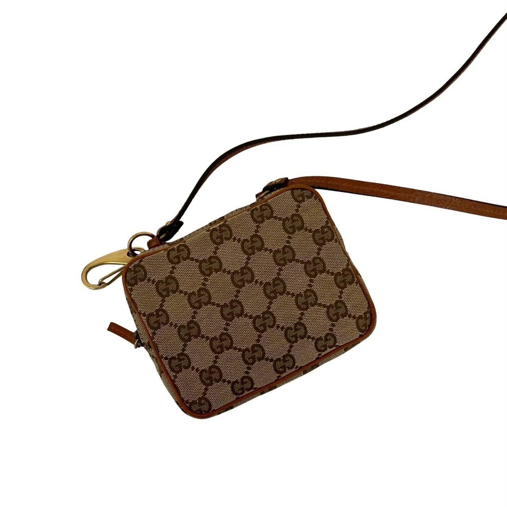 GUCCI GG logo all-over canvas and leather mini shoulder bag/pouch/sacoche pouch in