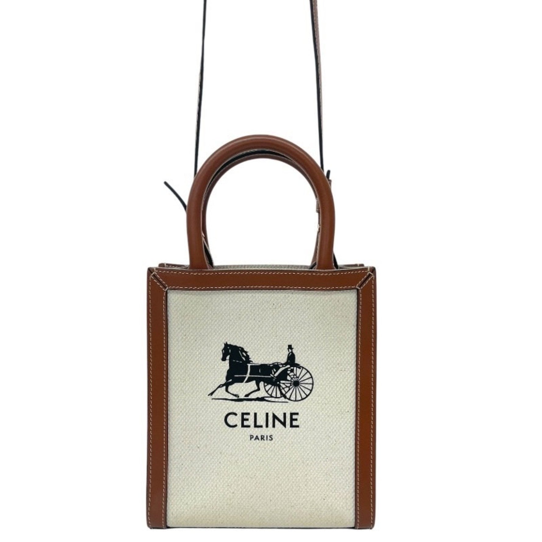 CELINE Mini Vertical Cabas Canvas and Leather Shoulder Bag, Handbag