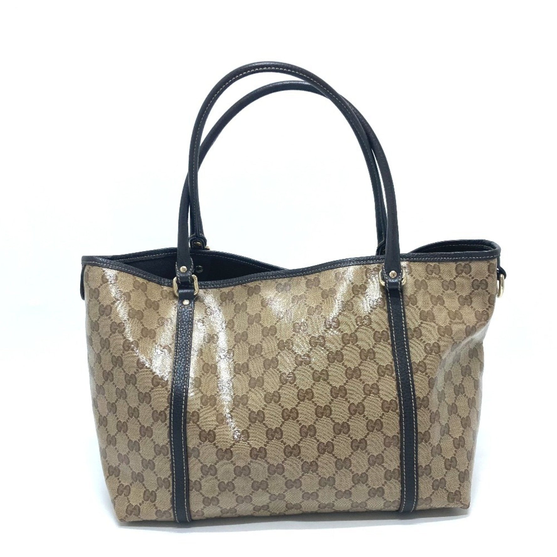 GUCCI GG Crystal Bag Tote Leather Coated Canvas Beige