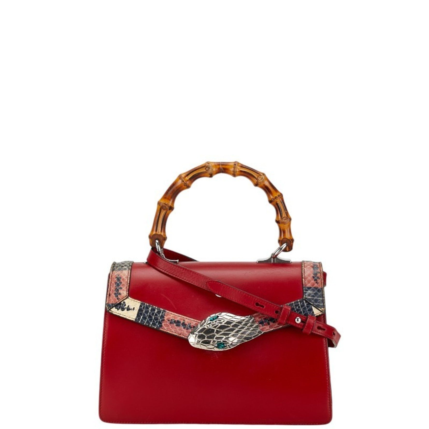 Gucci Bamboo Lilith Coral Snake Handbag Shoulder Bag Red Leather