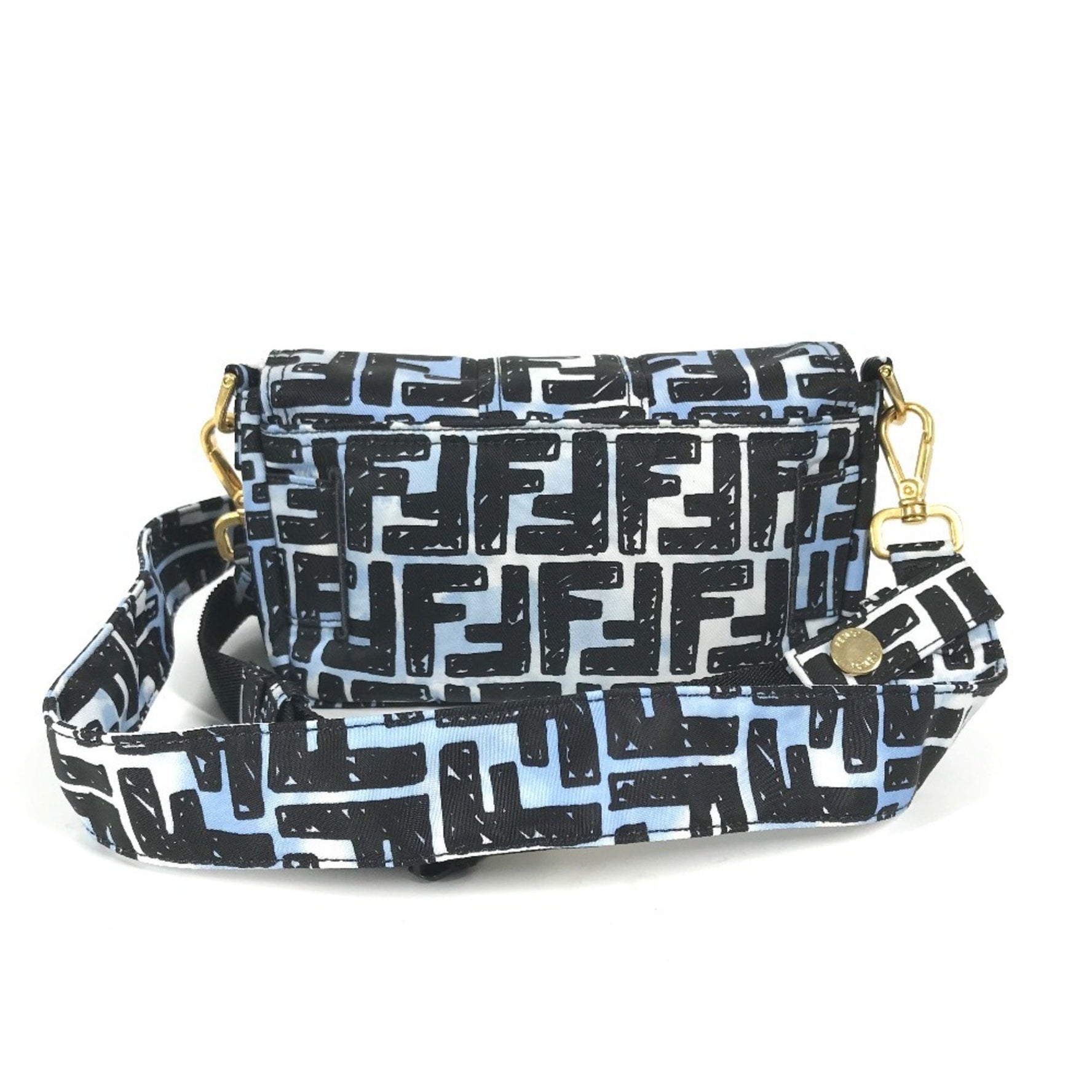 FENDI Joshua Vides Collaboration Zucca Baguette Bag Pochette Shoulder Nylon Men's Blue