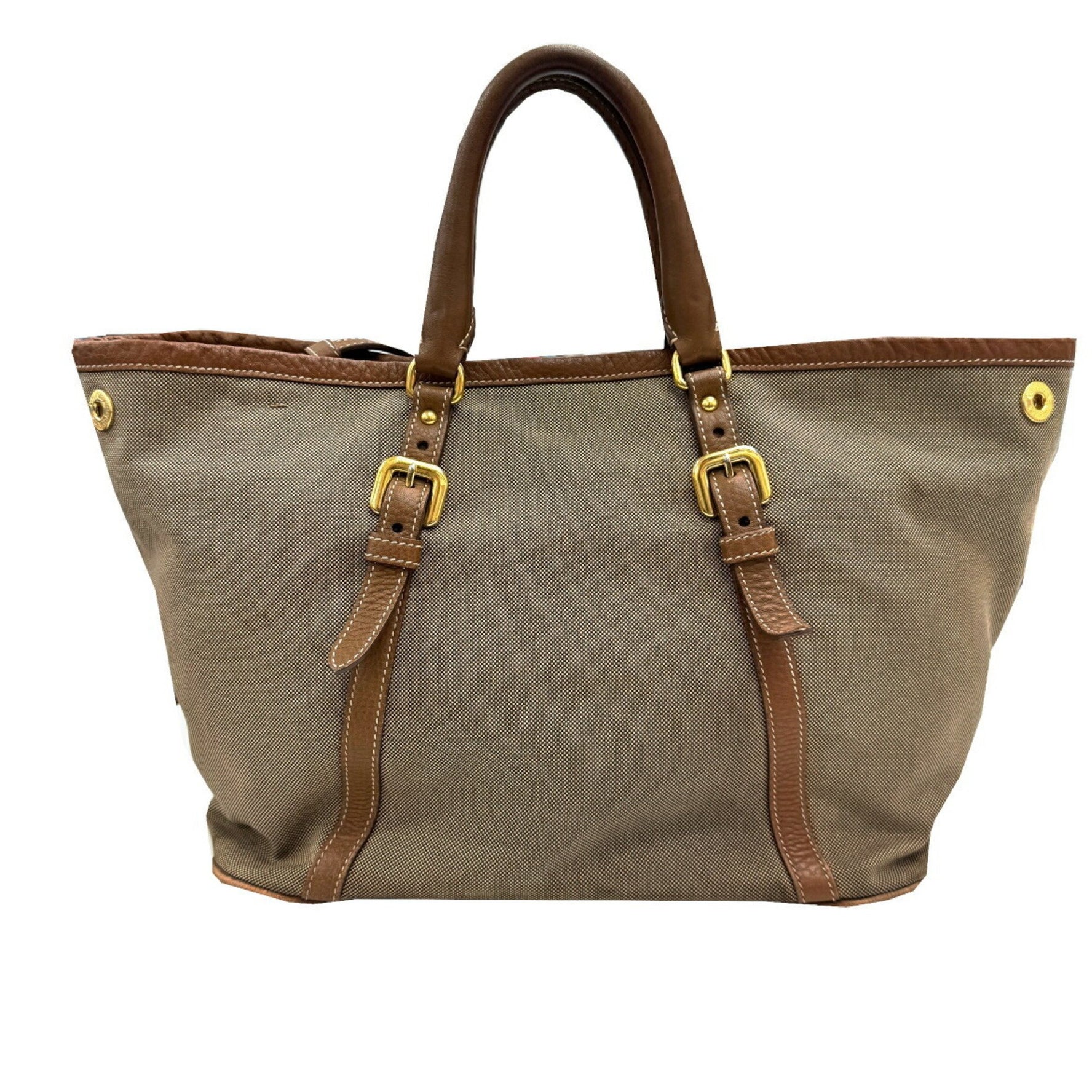 PRADA Jacquard Shoulder Bag Canvas Leather