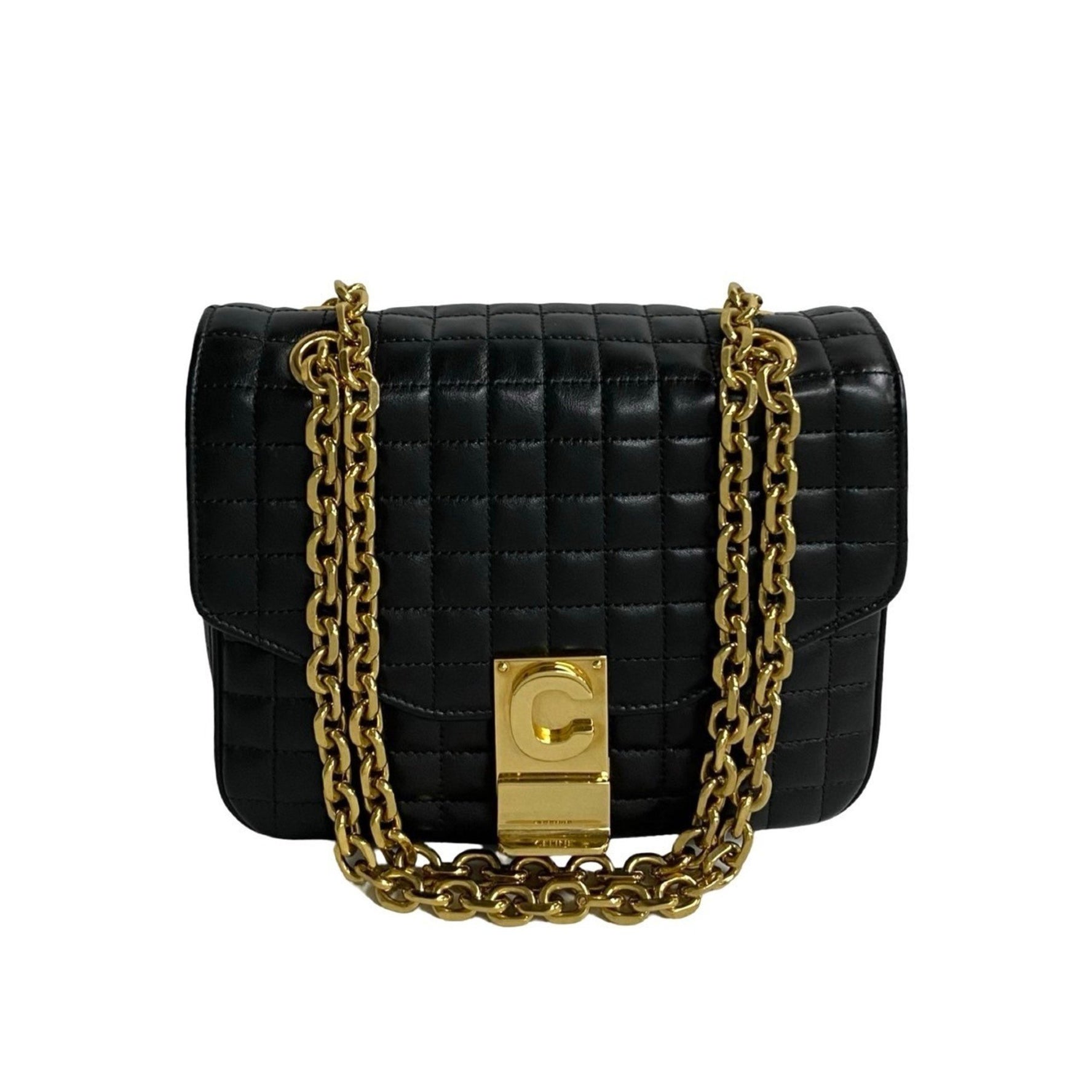 CELINE Céline Quilted Chain Shoulder Bag, Small, Genuine Leather