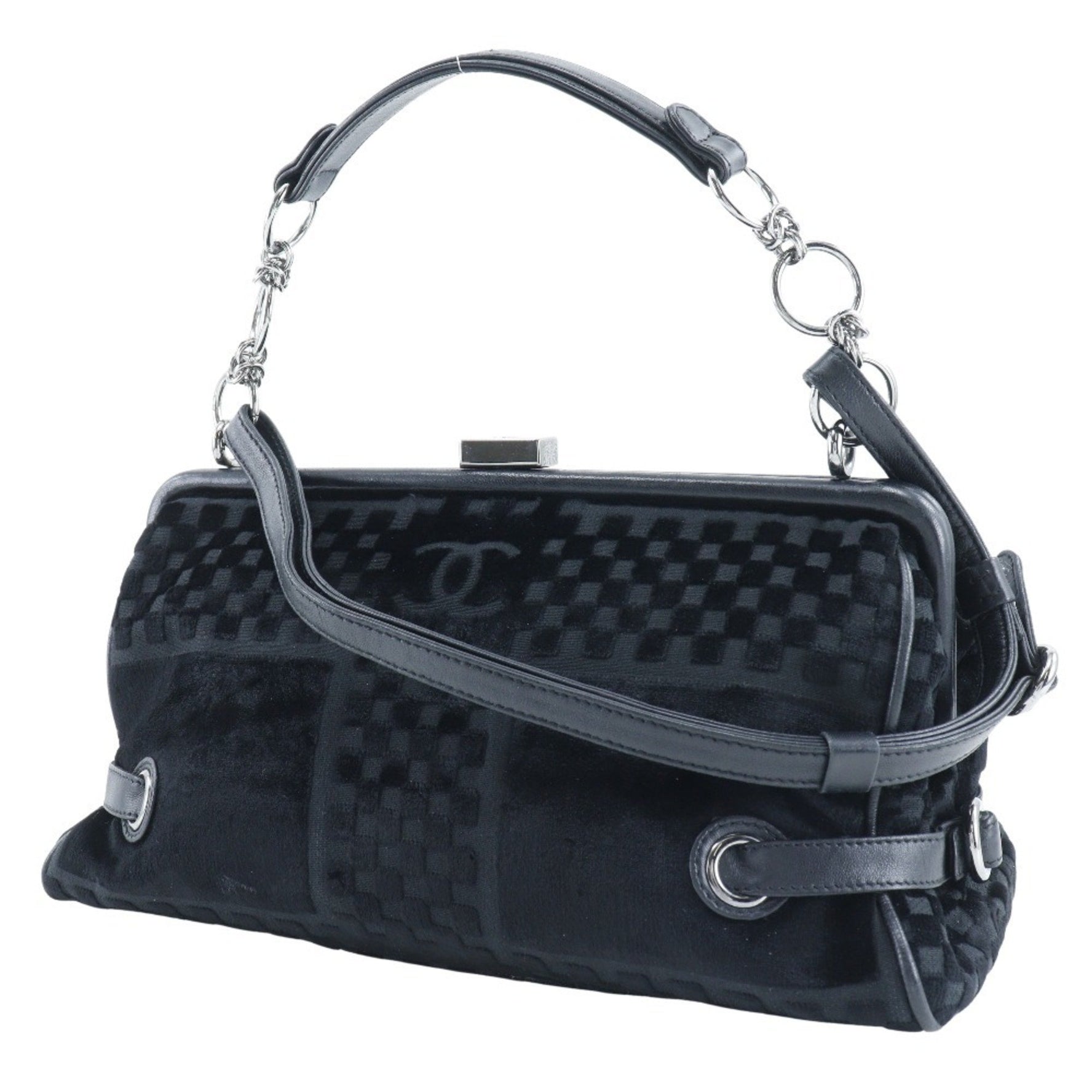 CHANEL Chain Shoulder Bag Coco Mark Velour ChainShoulder
