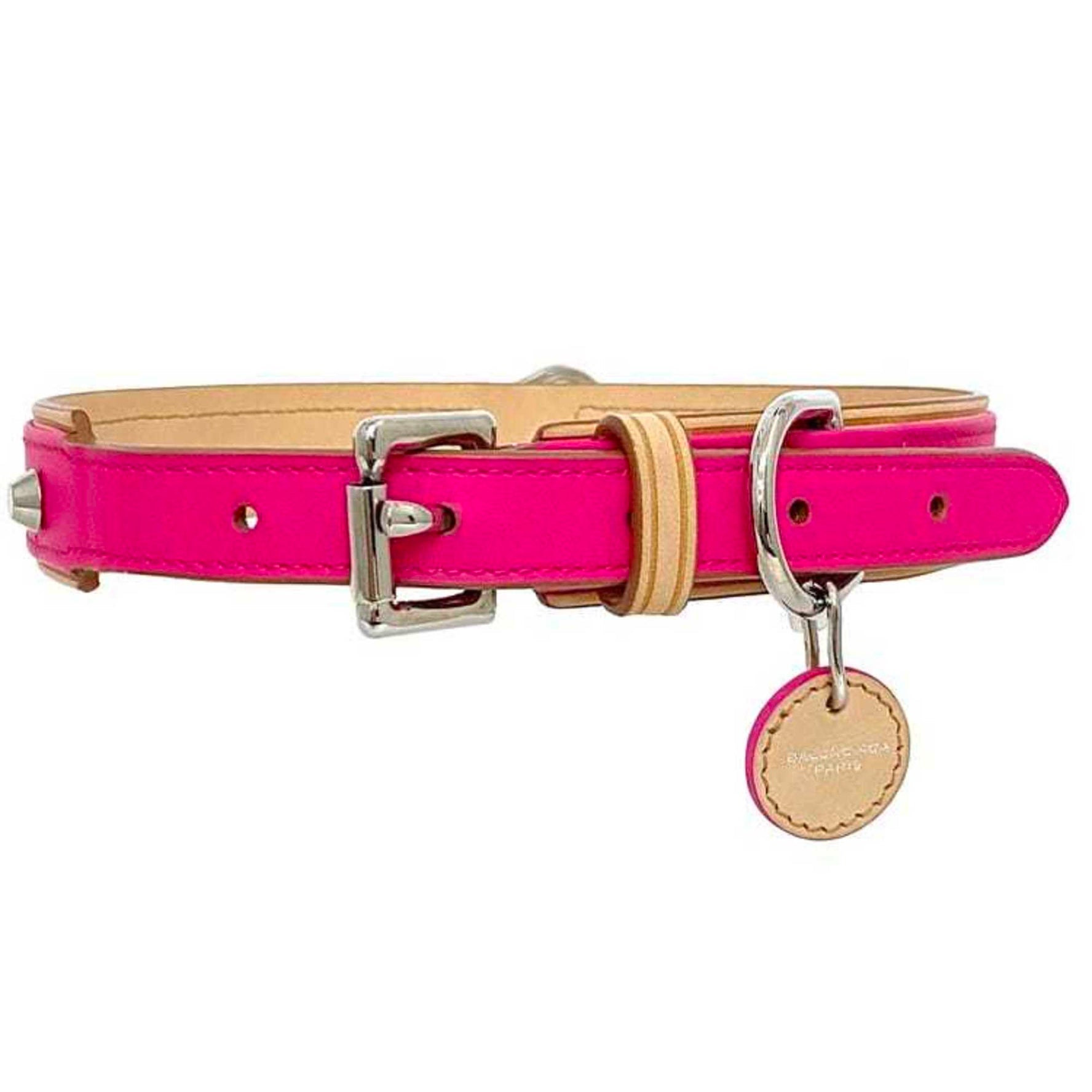 Balenciaga collar pink beige pet supplies leather 5671 dog neon color charm studs accessories