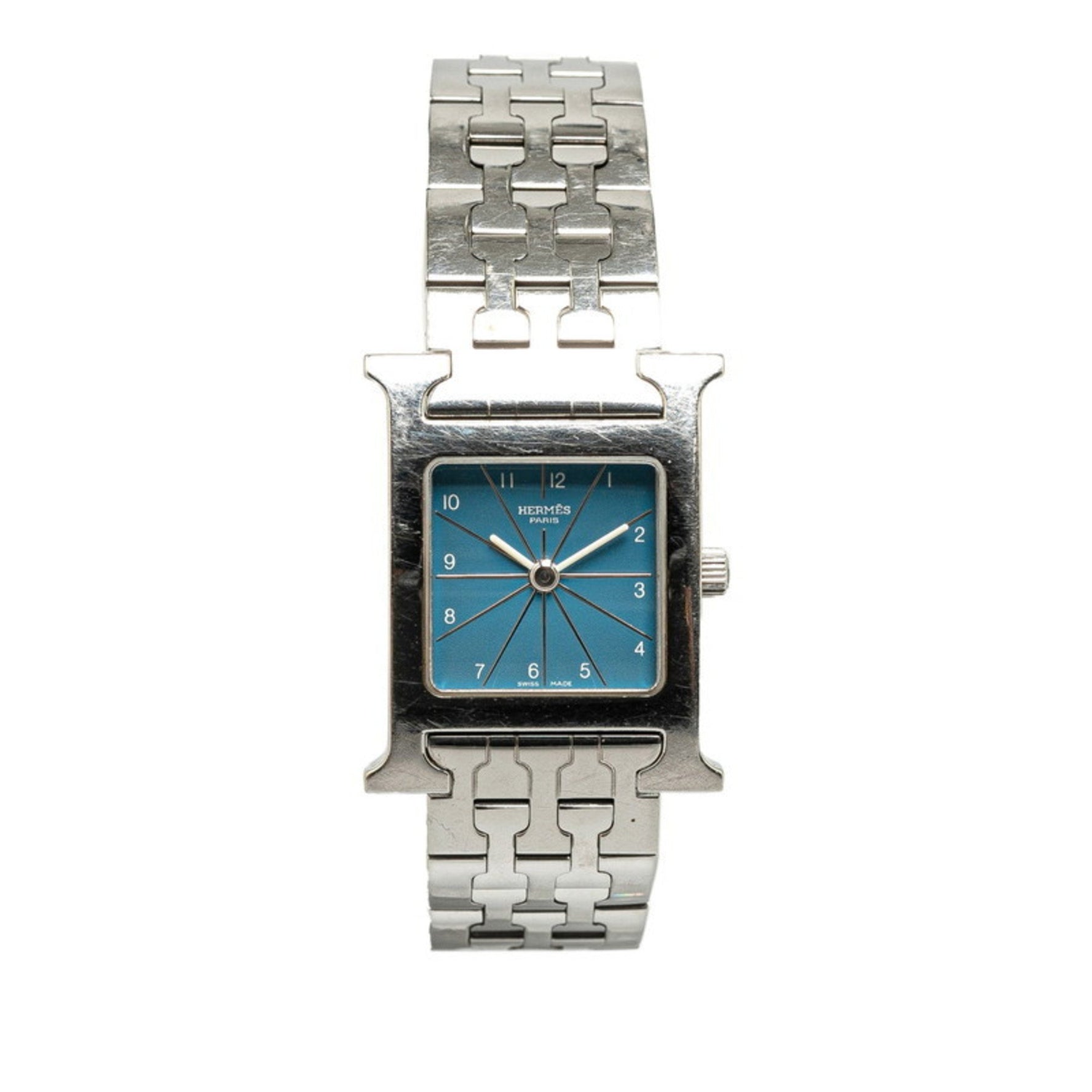 Hermes H Watch Wristwatch Quartz Blue Dial Stainless Steel Ladies