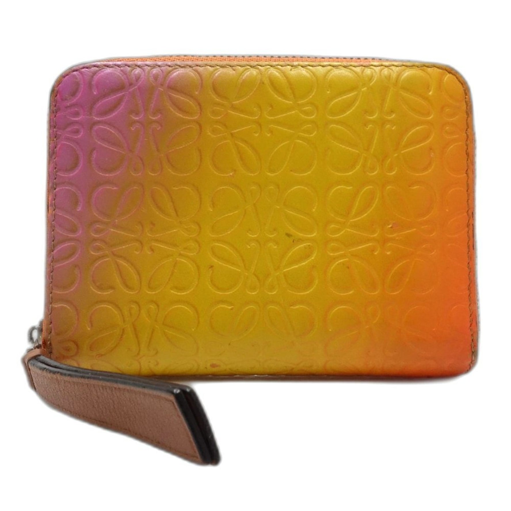 LOEWE Wallet/Coin Case 6 Card Zip Wallet Leather Orange Multicolor