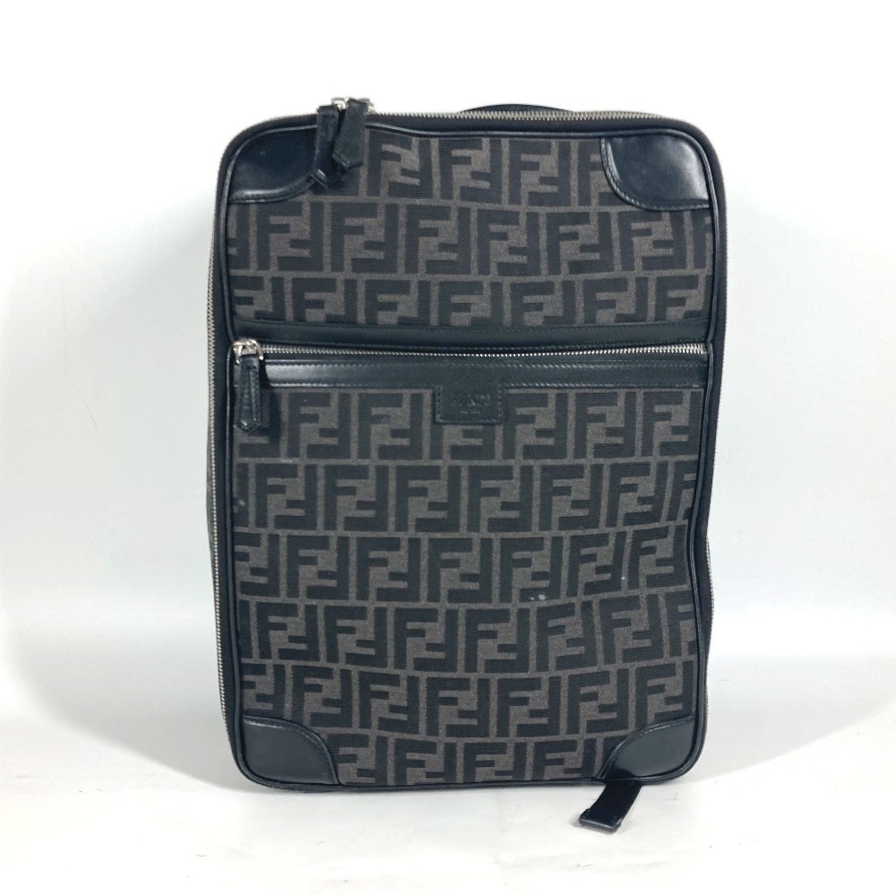 FENDI Bag Handbag Zucca Backpack Rucksack Leather Canvas Men's Black