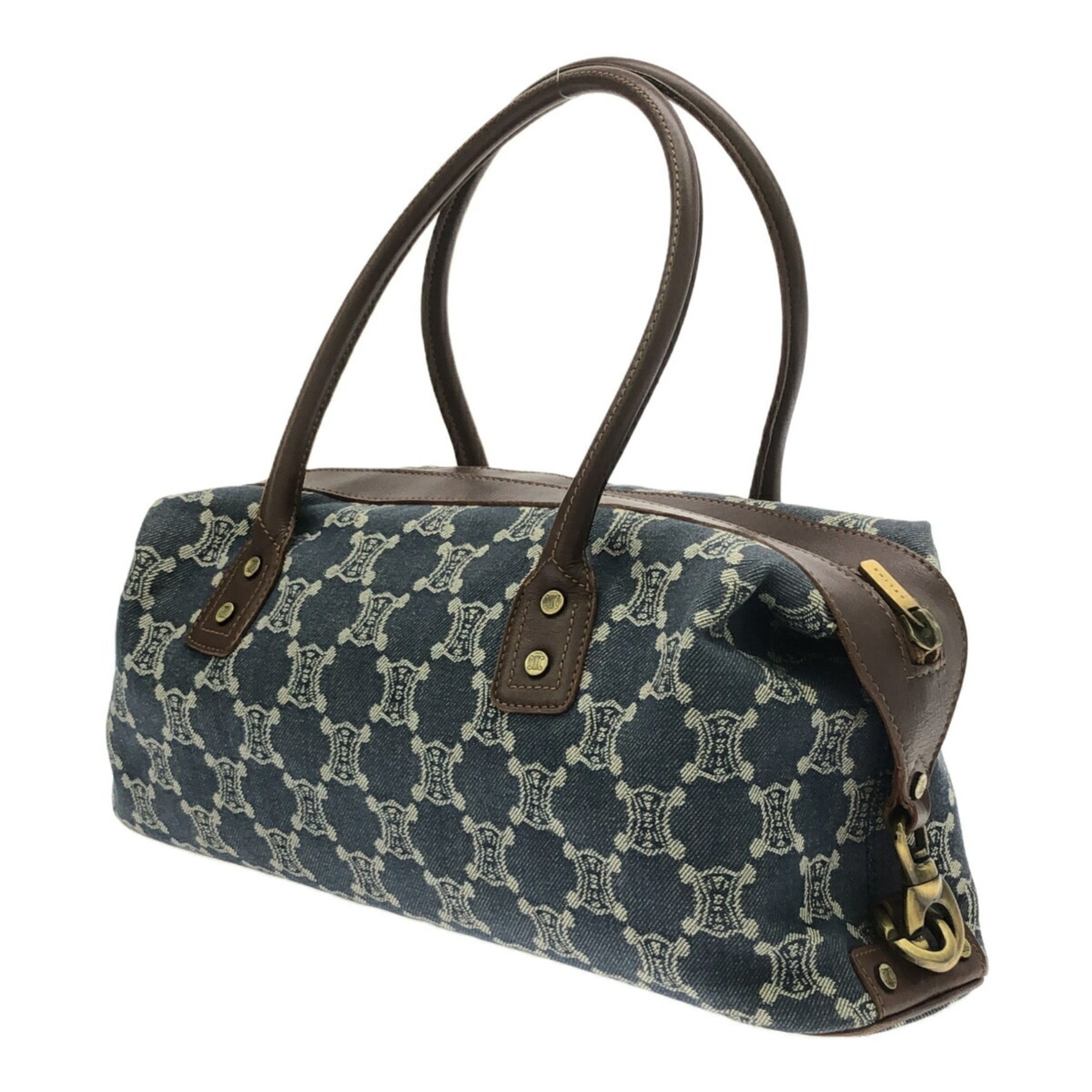 CELINE Paris Macadam Denim Canvas Leather Handbag Blue Mikunigaoka Store