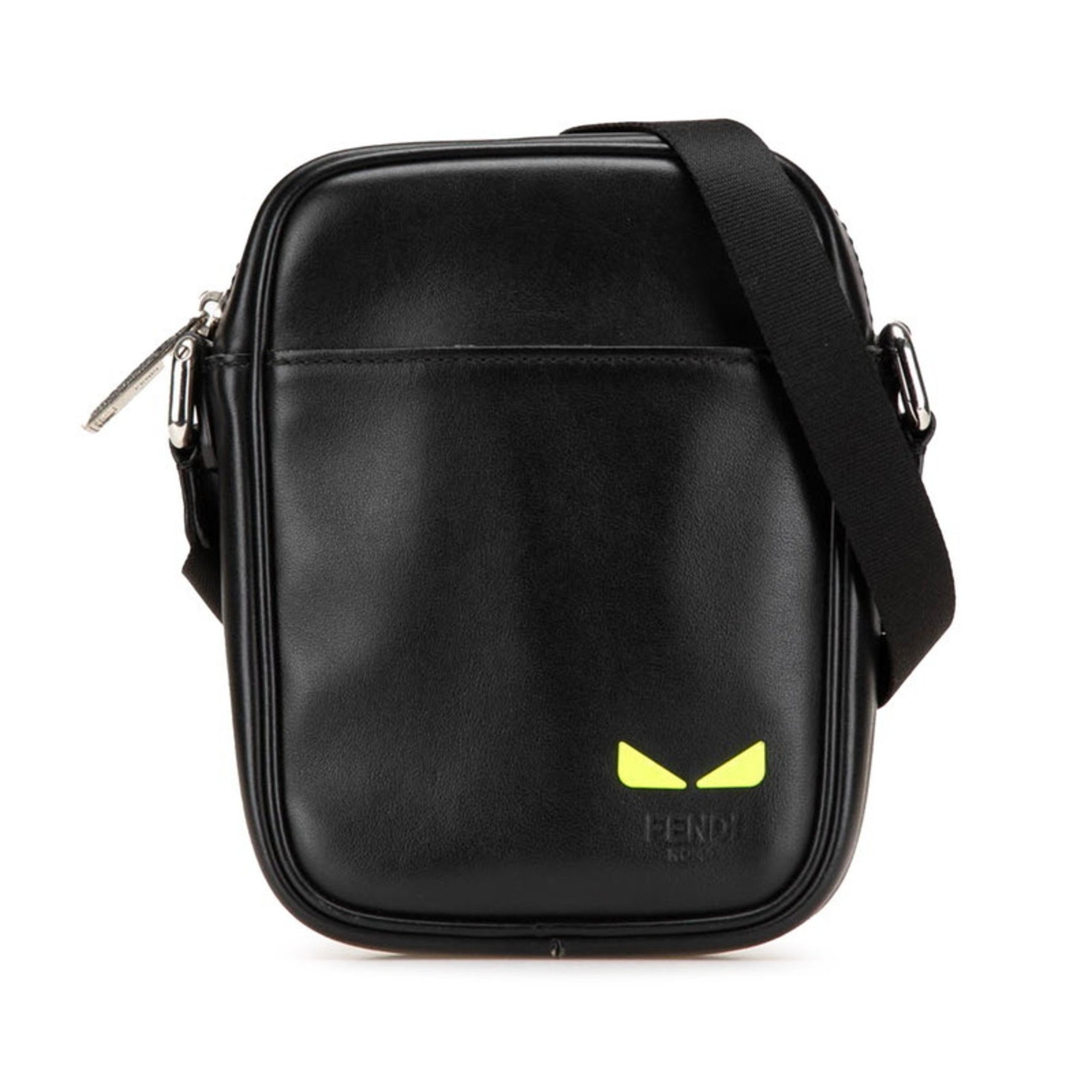 Fendi I.C.U. Crossbody Shoulder Bag in Black and Neon Yellow Calfskin Leather