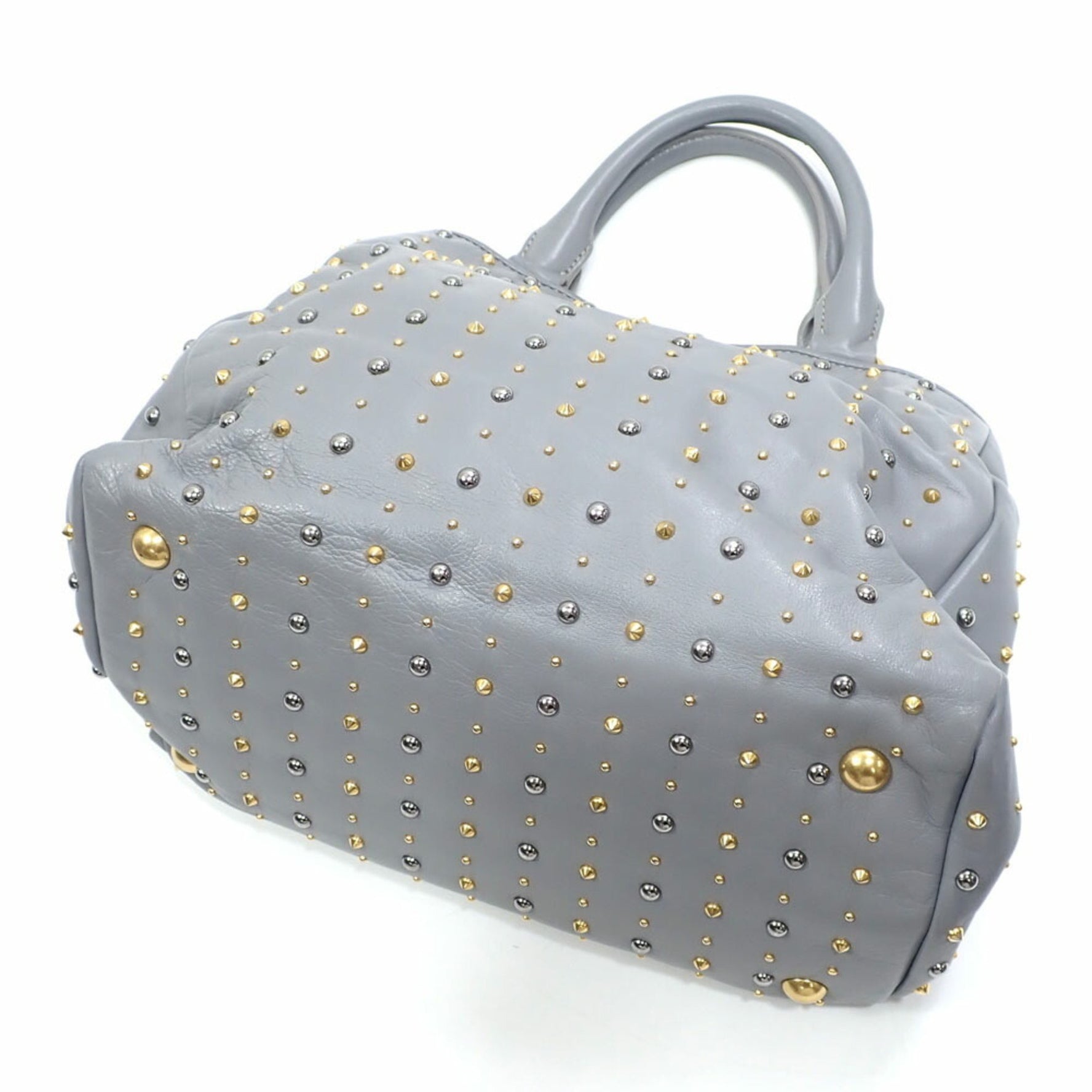 Miu Miu Miu Calfskin Handbag Leather Studded Shoulder Bag