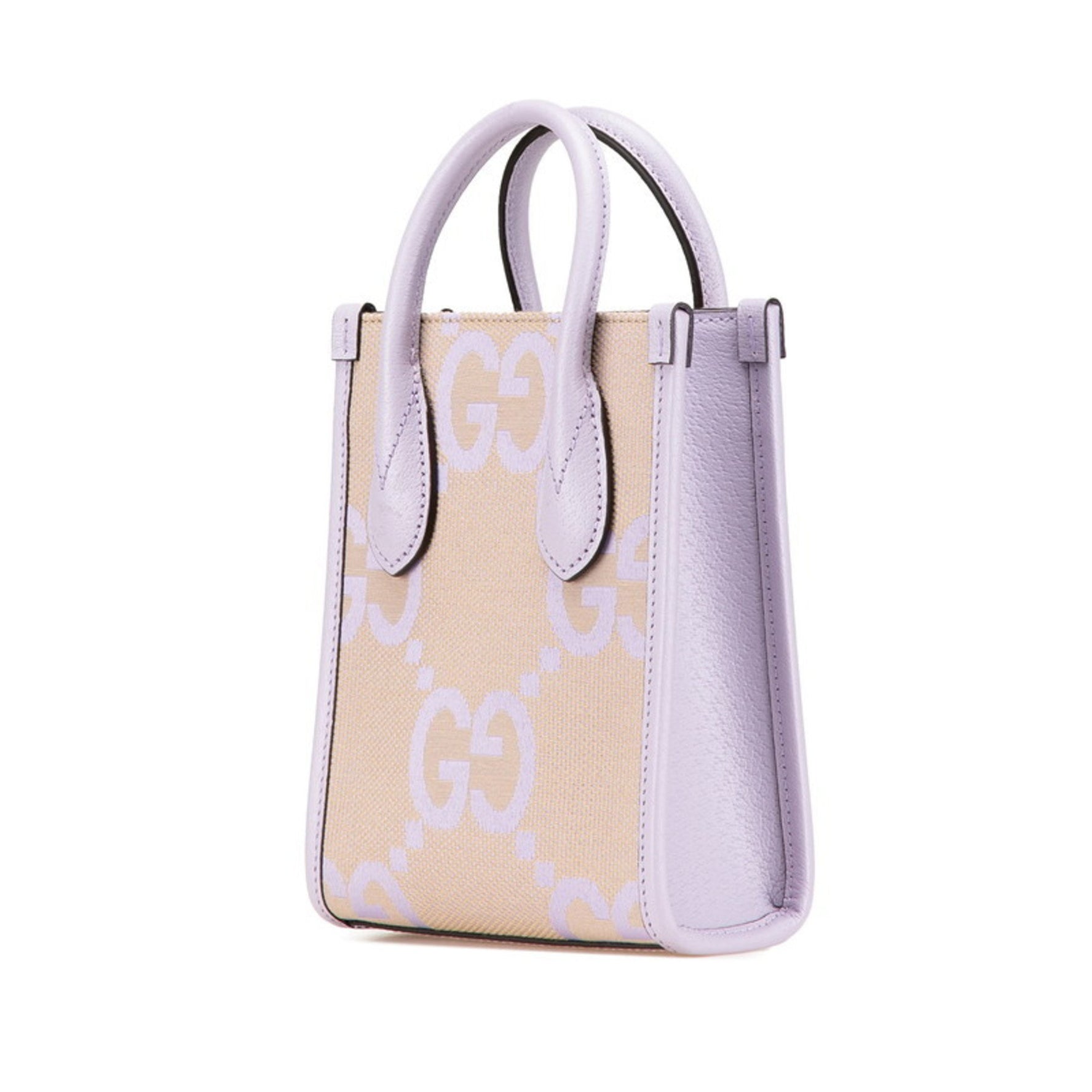 Gucci Jumbo GG Mini Tote Bag Handbag Shoulder Purple Beige Canvas Leather