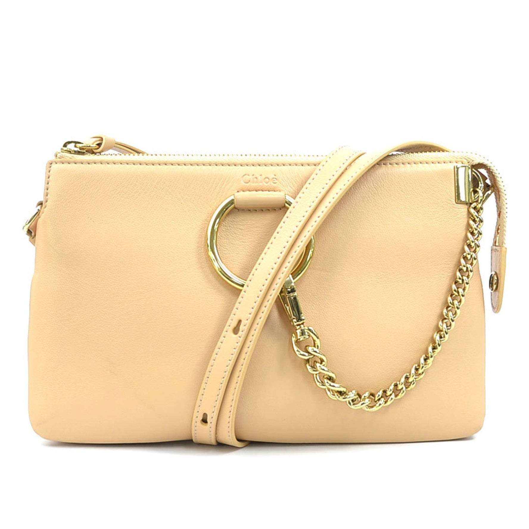 Chloé Chloe FAYE Shoulder Bag in Pink Beige and Gold Leather