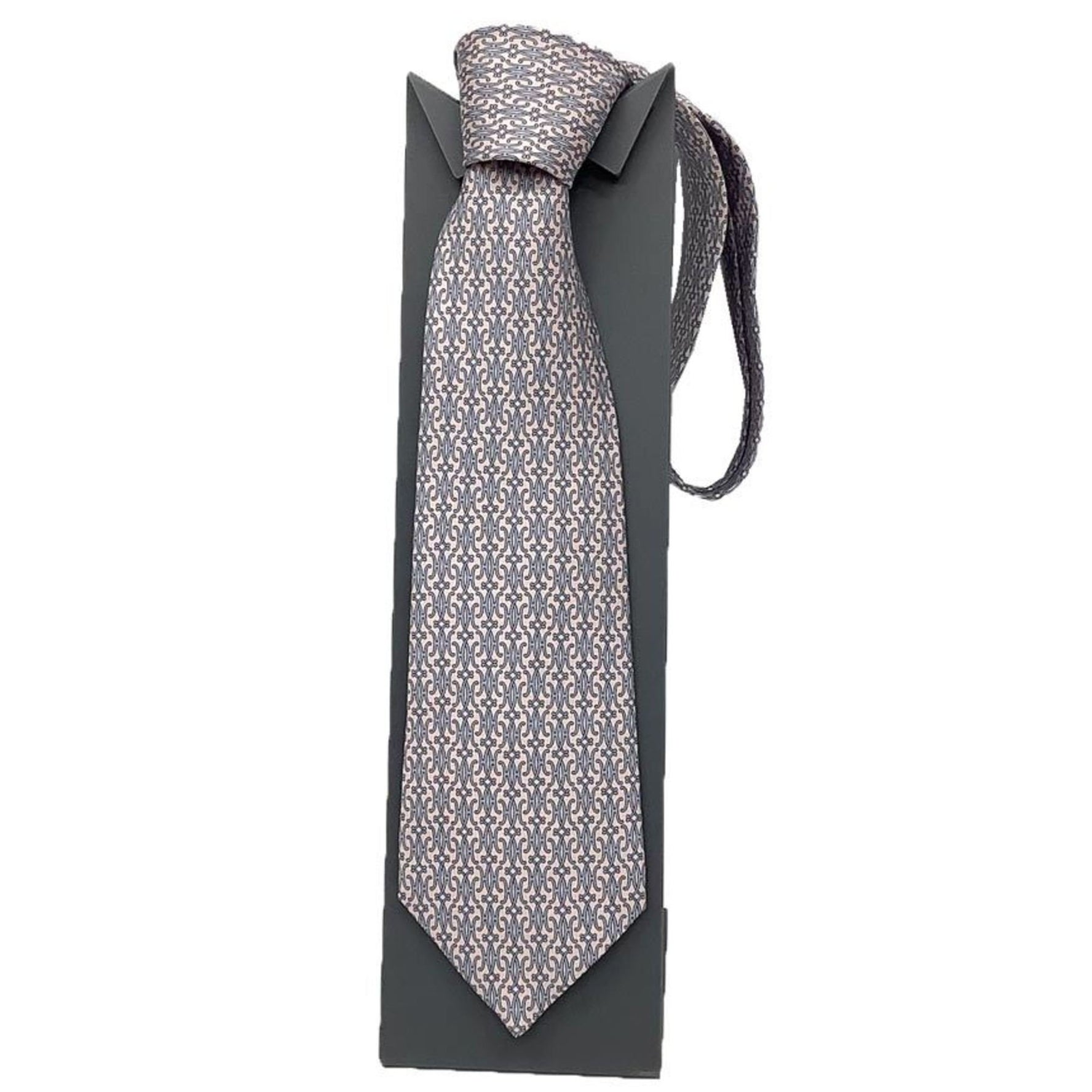 Hermes tie H pattern pink x light blue 100% silk