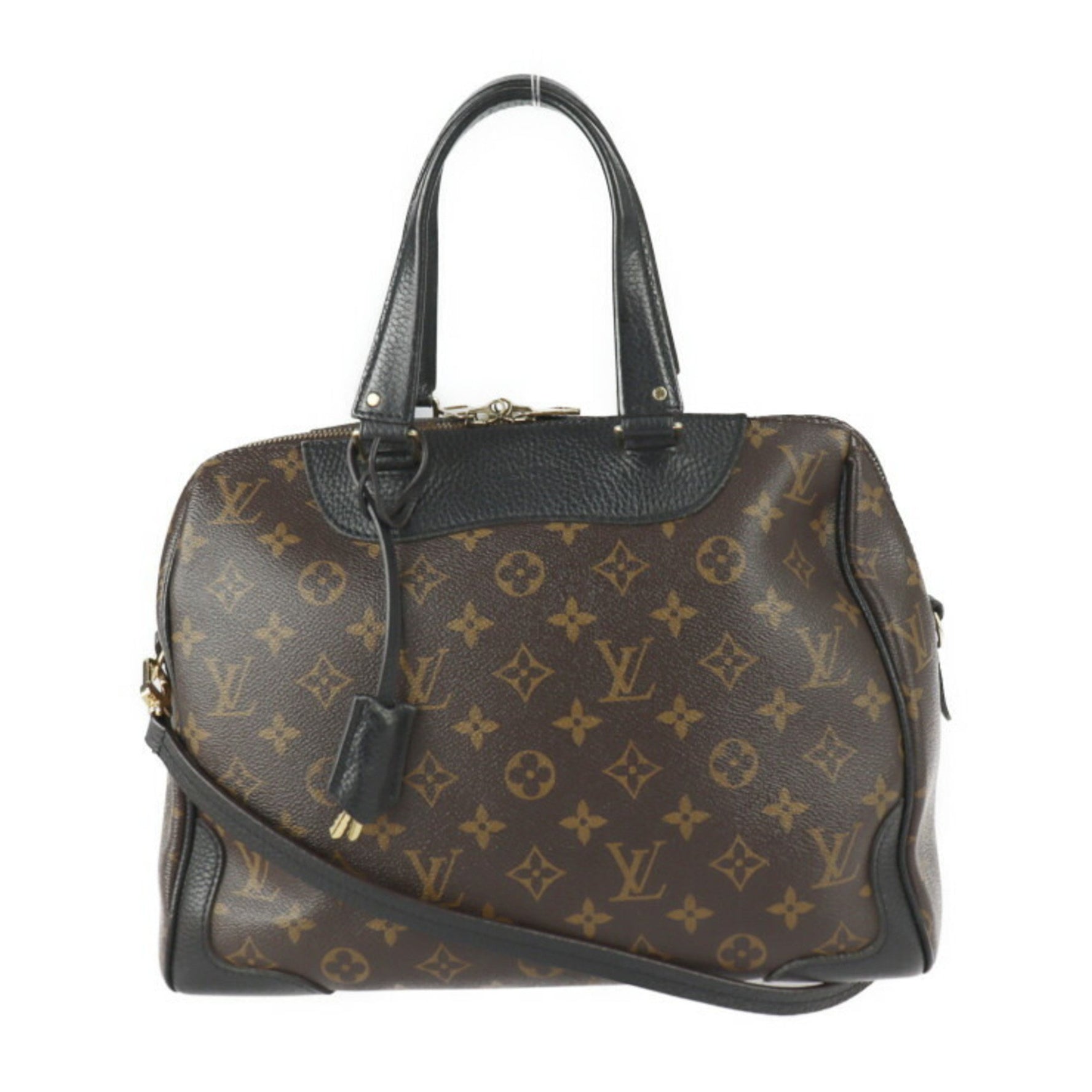 Louis Vuitton Retiro Handbag Monogram Canvas Leather Brown Black Gold Hardware Shoulder Bag Boston