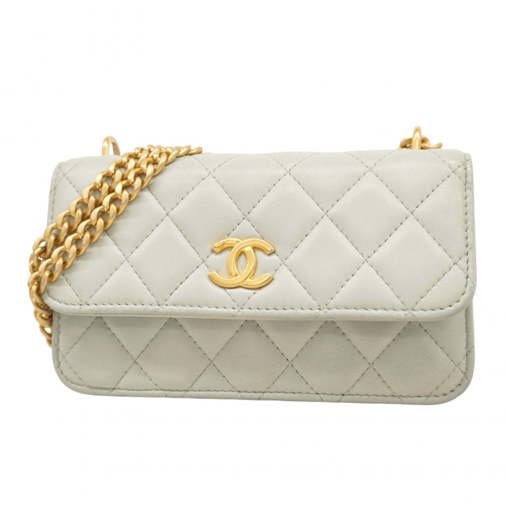 Chanel Matelasse Chain Shoulder Bag, Lambskin, Light Gray