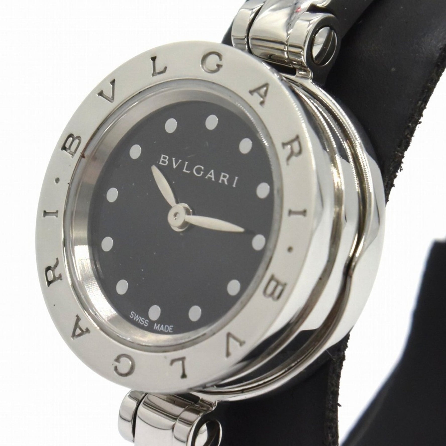 BVLGARI Quartz Watch, Battery-Operated, Silver, Black Dial