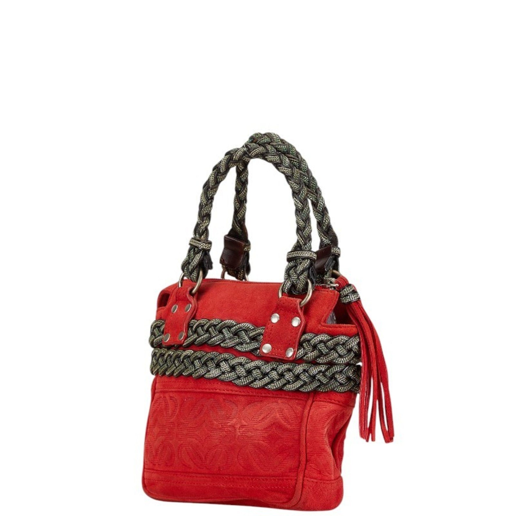 LOEWE Anagram Chain Design Handbag Red Green Suede