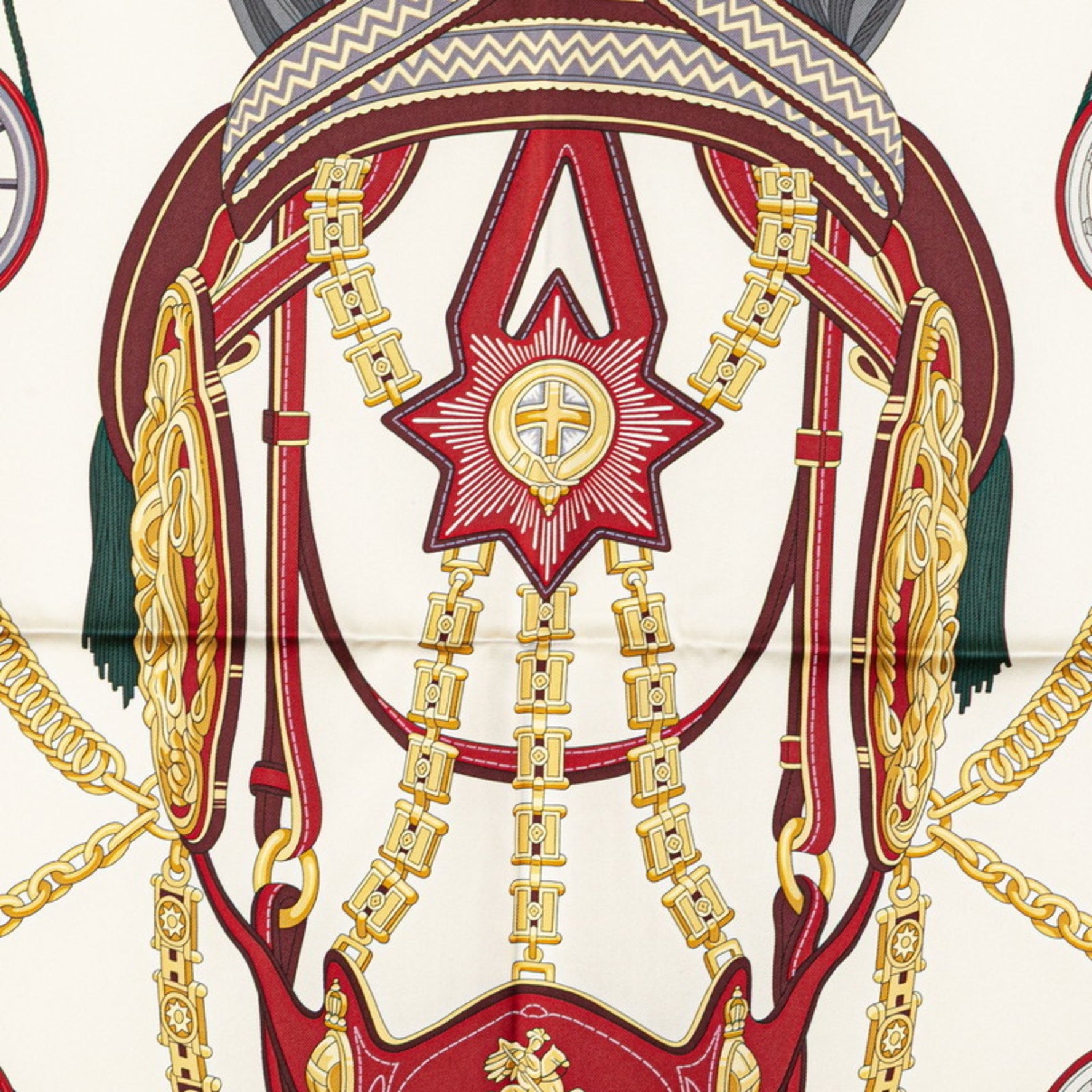 Hermes Carre 90 STATELY WHEELS Scarf Muffler White Navy Multicolor Silk