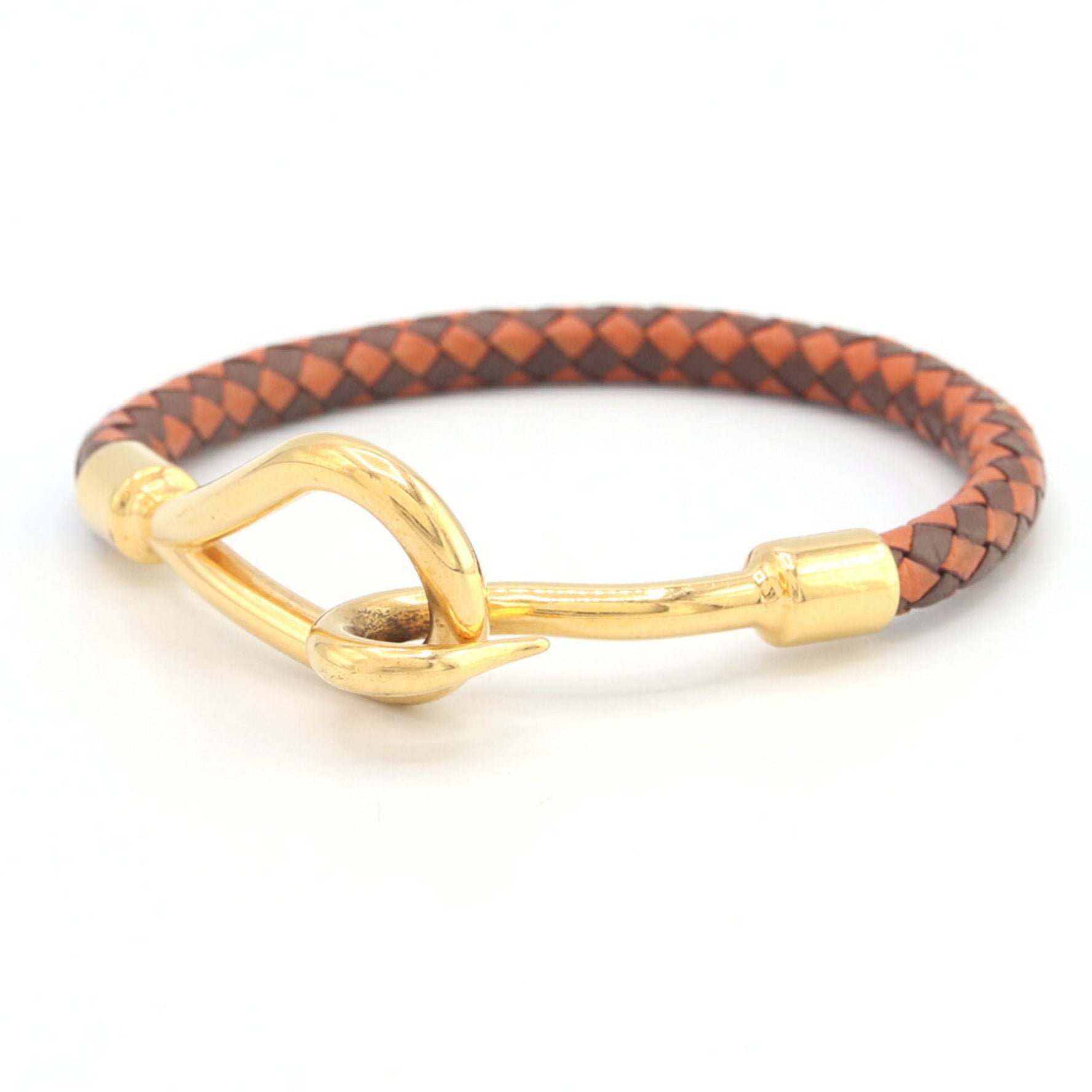 Hermes Jumbo Bracelet, Orange and Brown Leather Bangle