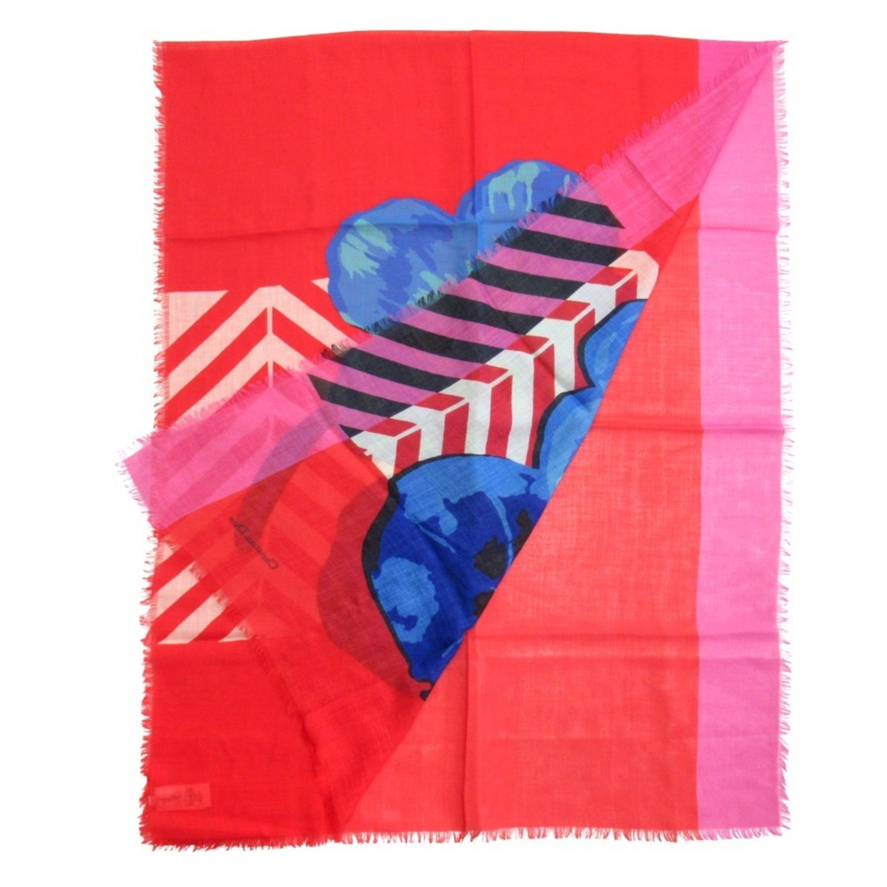 Christian Dior Cashmere Stole/Scarf D-Flower Pop Large Floral Shawl Red Blue Pink Men's