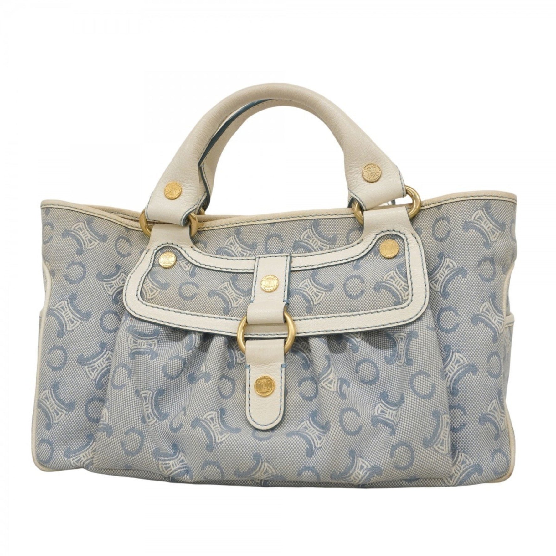 Celine Boogie Bag Canvas Handbag White Blue