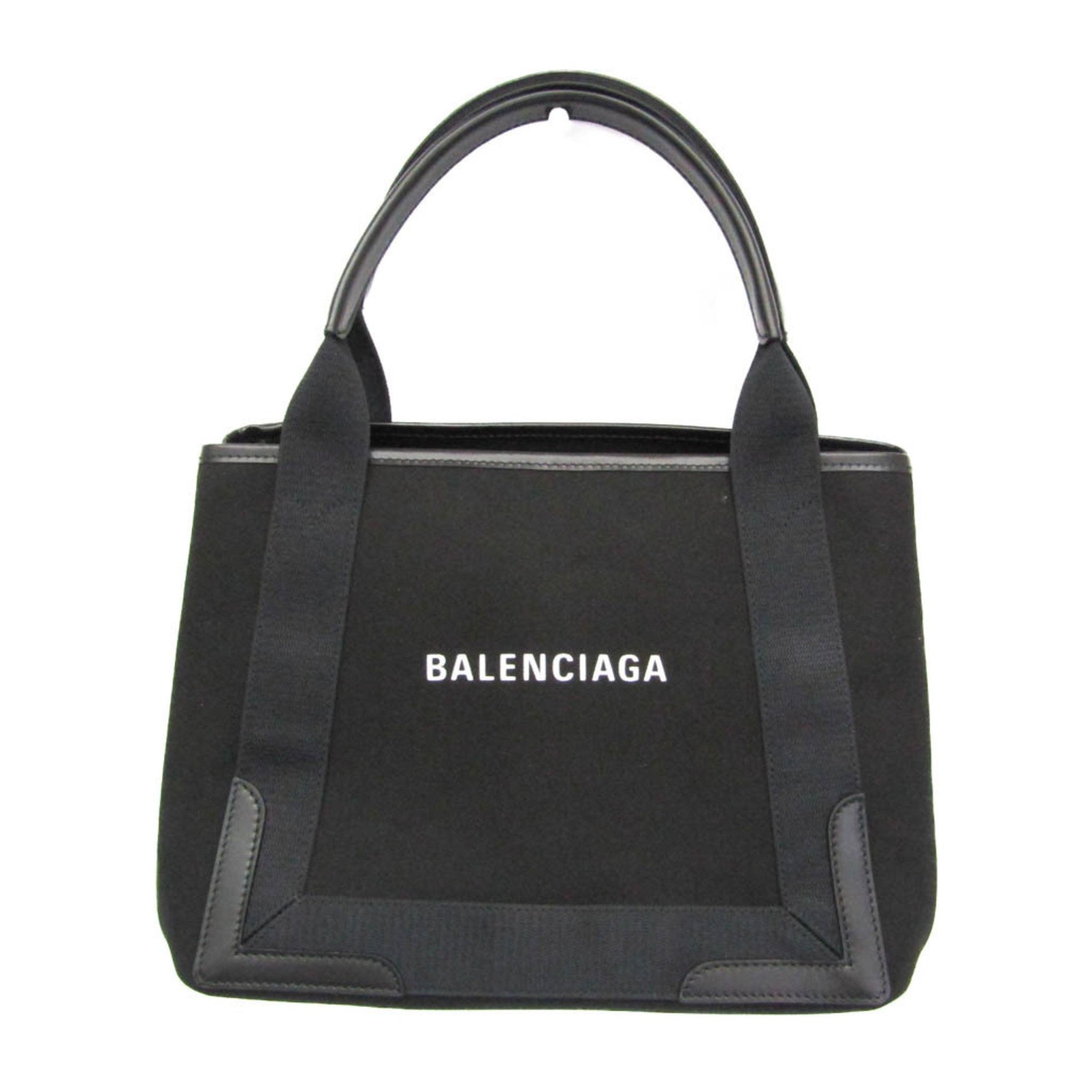 Balenciaga Navy Cabas S Men,Women Canvas,Leather Handbag,Tote Bag