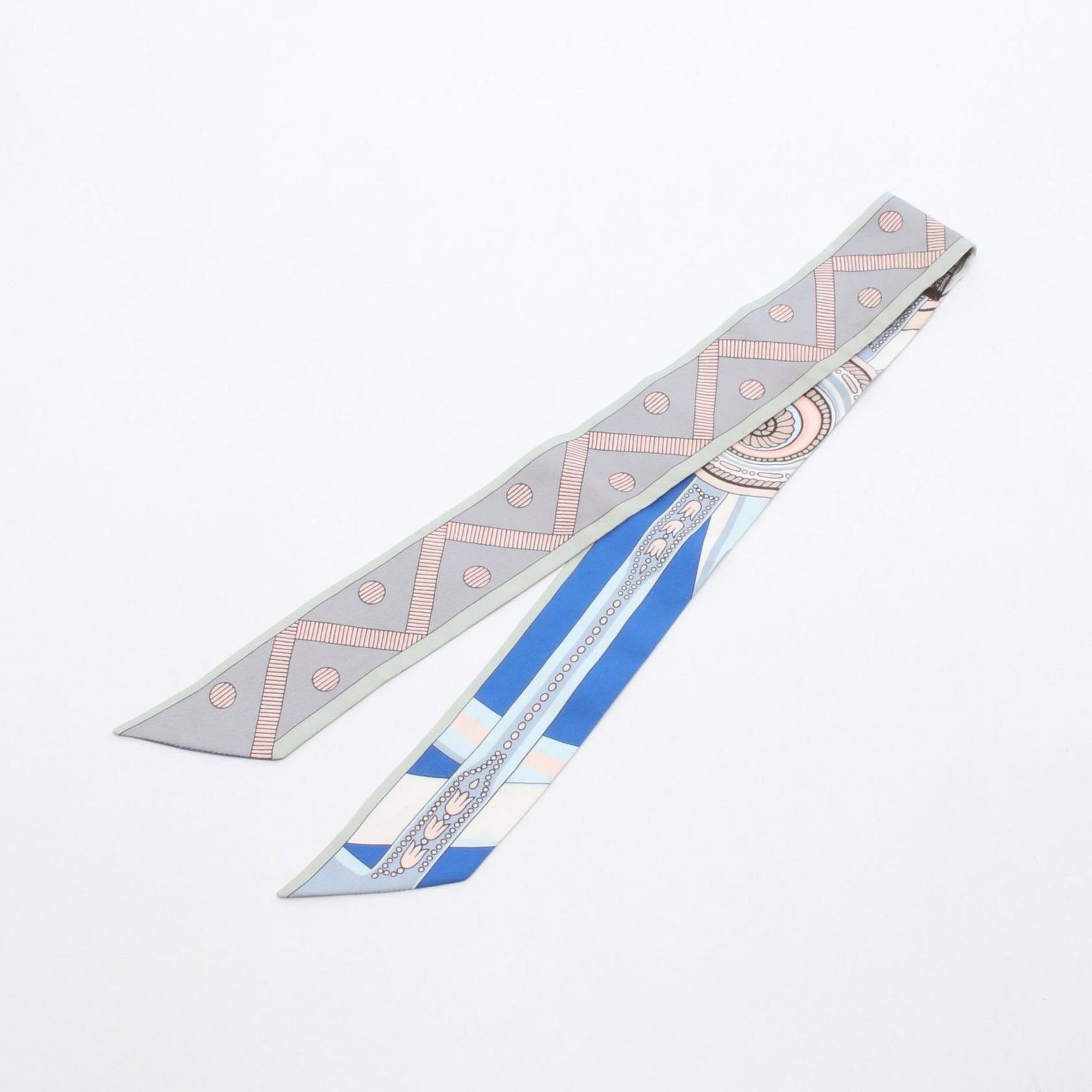 Hermes Hermès Twilly Balade En Berline Silk Scarf in Gray and Multicolor