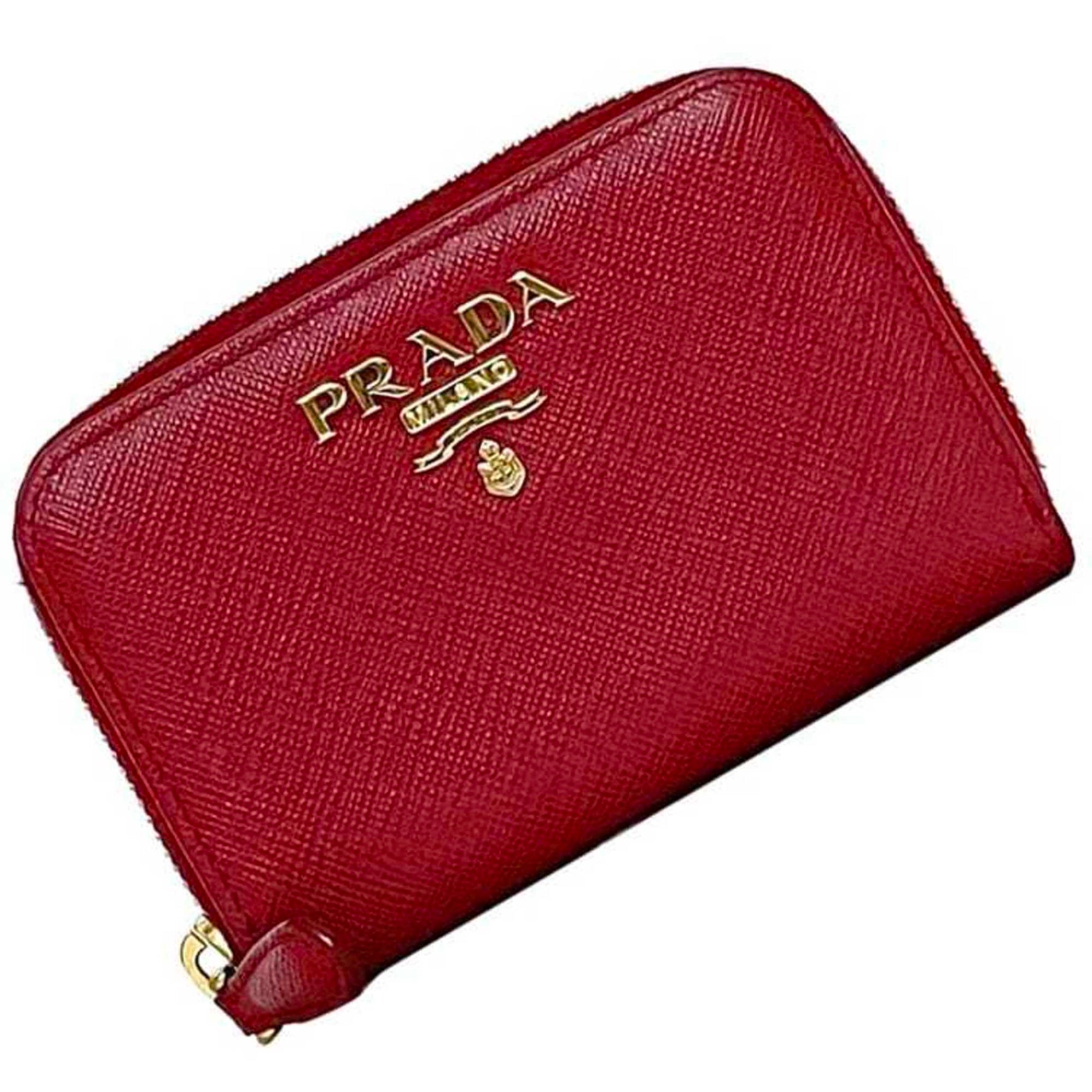 Prada Card Case Red Saffiano Leather Compact