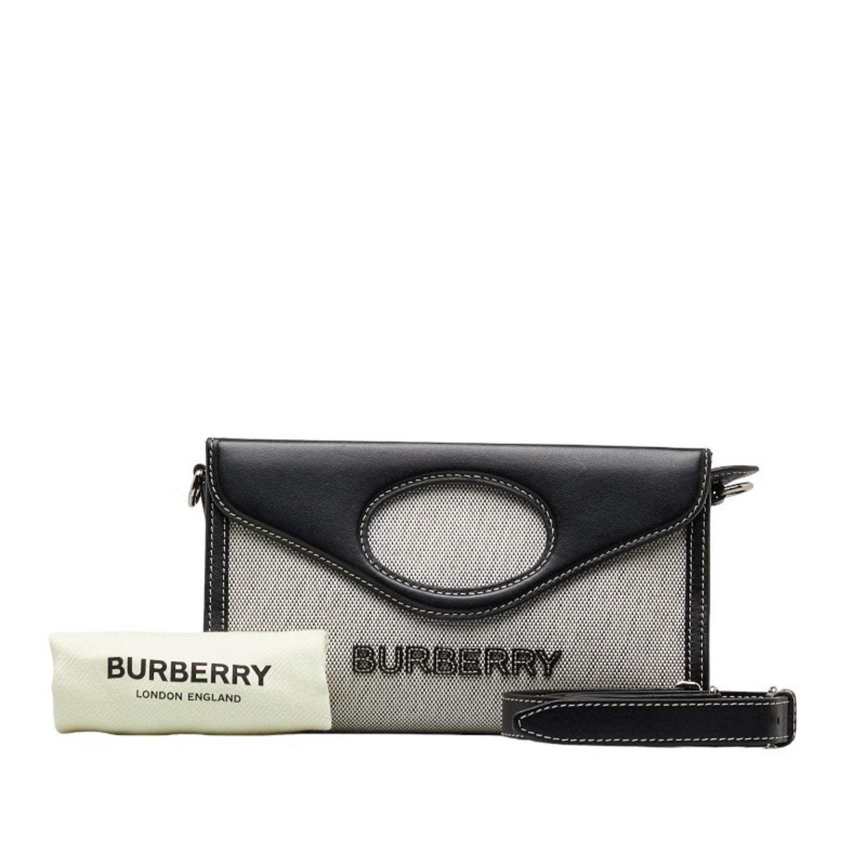 Burberry Horseferry Handbag Shoulder Bag Grey Black Cotton Canvas Leather