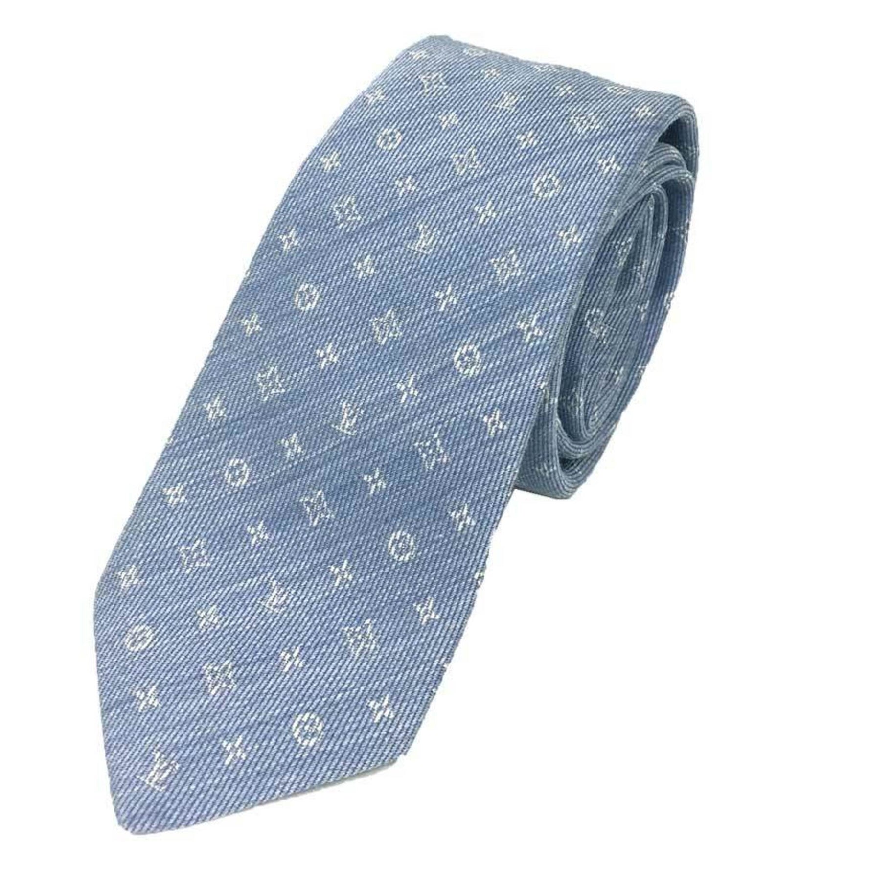 LOUIS VUITTON Louis Vuitton Tie Cravate Monogram Blue Light 100% Silk